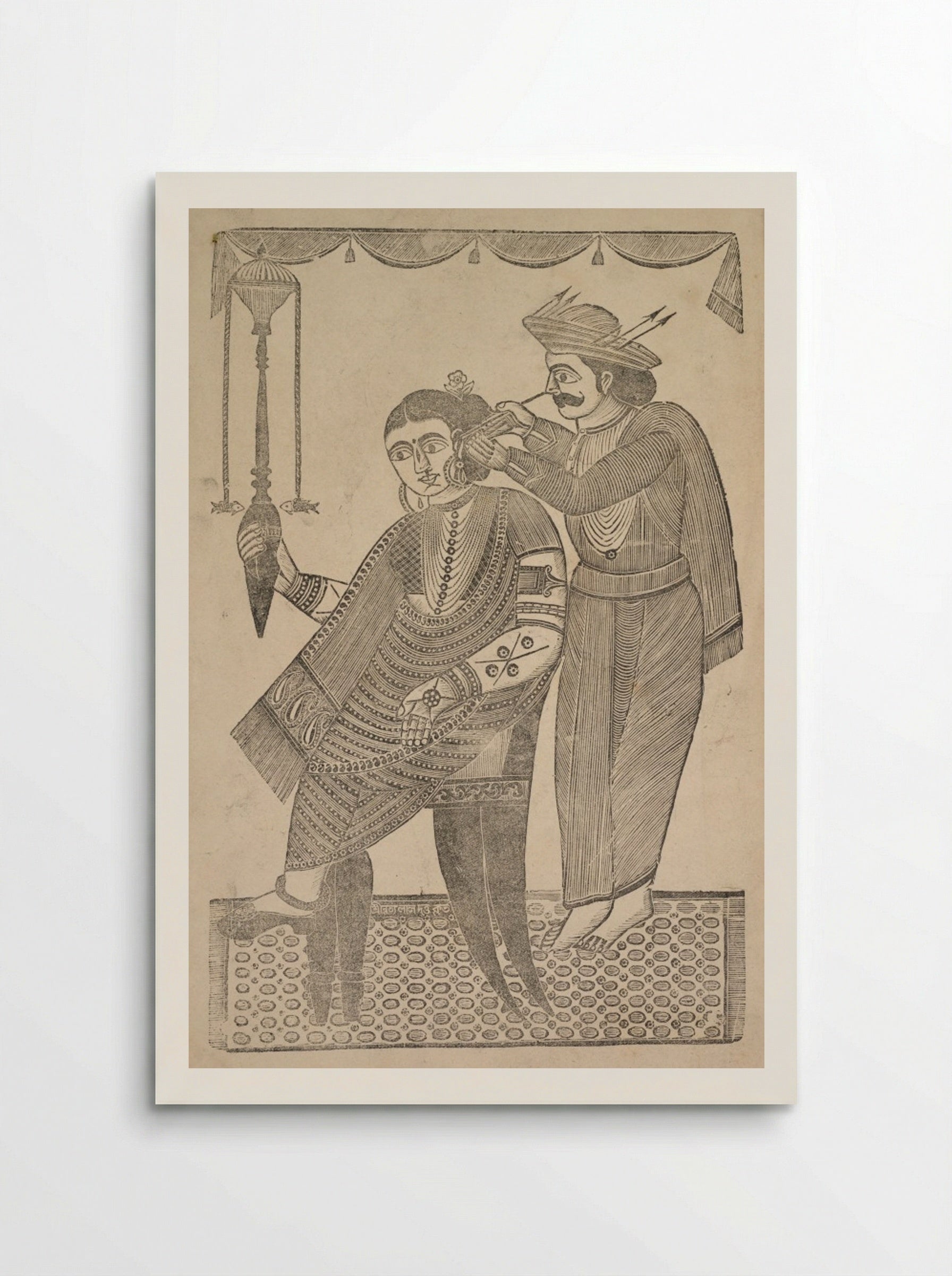 A Barber Cleaning the Ear of a Courtesan - Shri Gobinda Chandra Roy - Poster