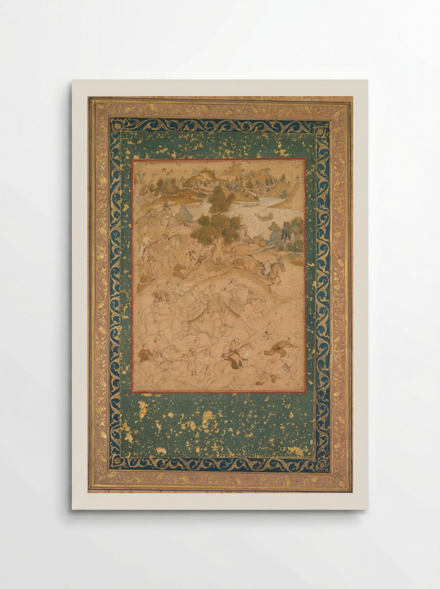 Akbar supervising the capture of wild elephants at Malwa in 1564 - Farukh Chela - Poster