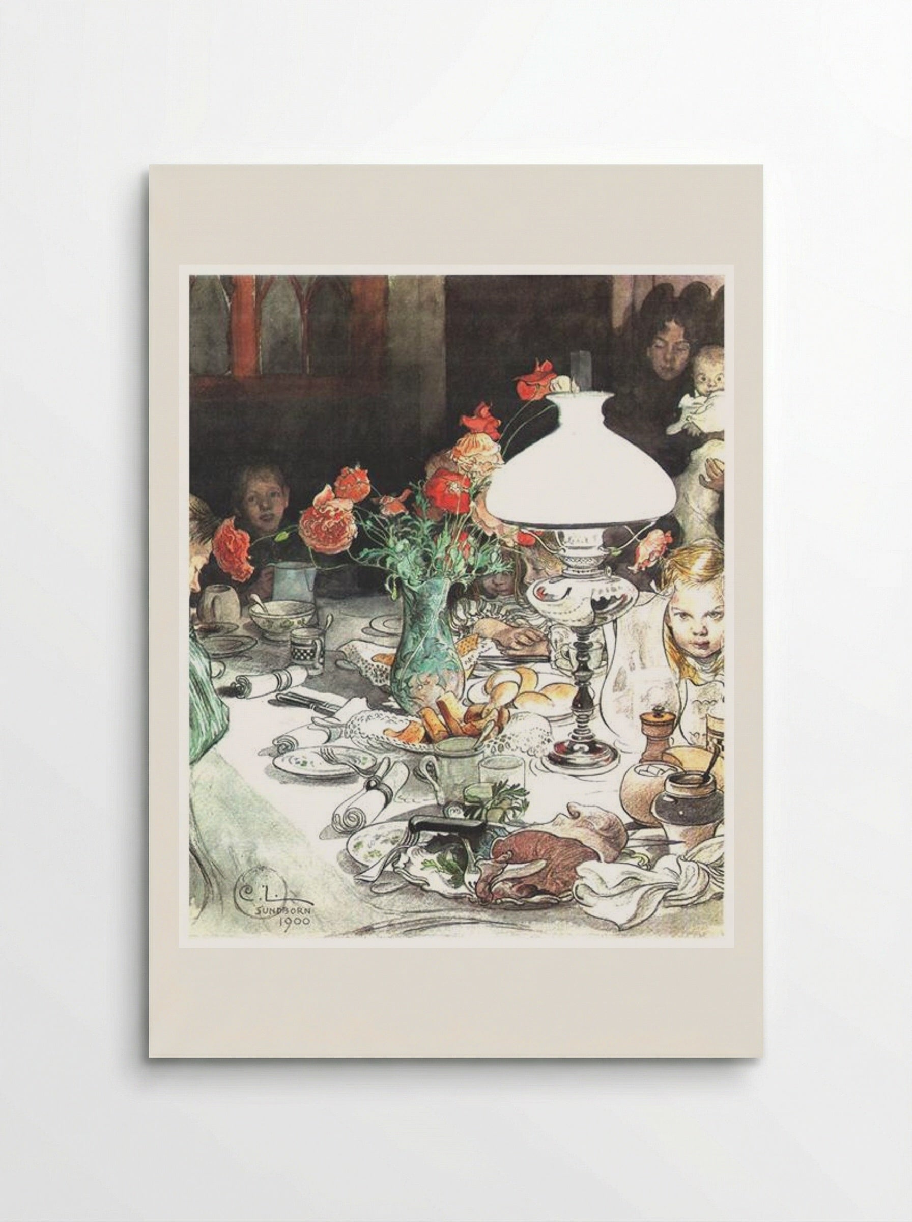 Around the Lamp at Evening - Carl Larsson - Poster