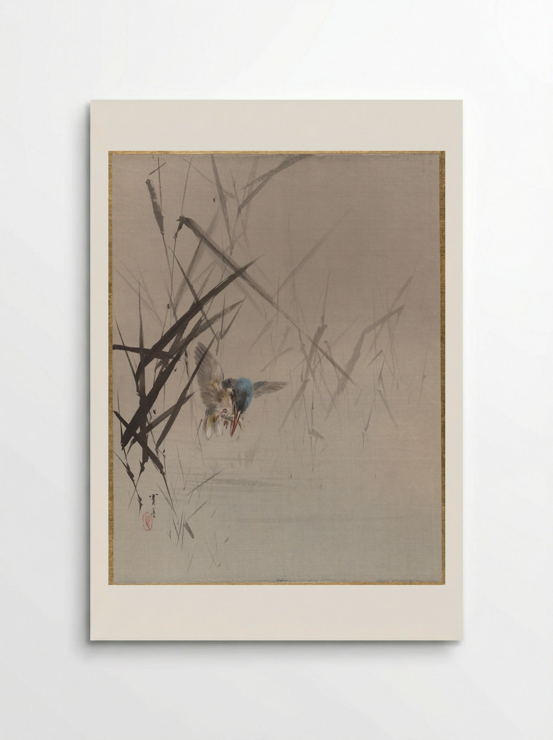 Bird Catching Fish Among Reeds - Watanabe Seitei - Poster