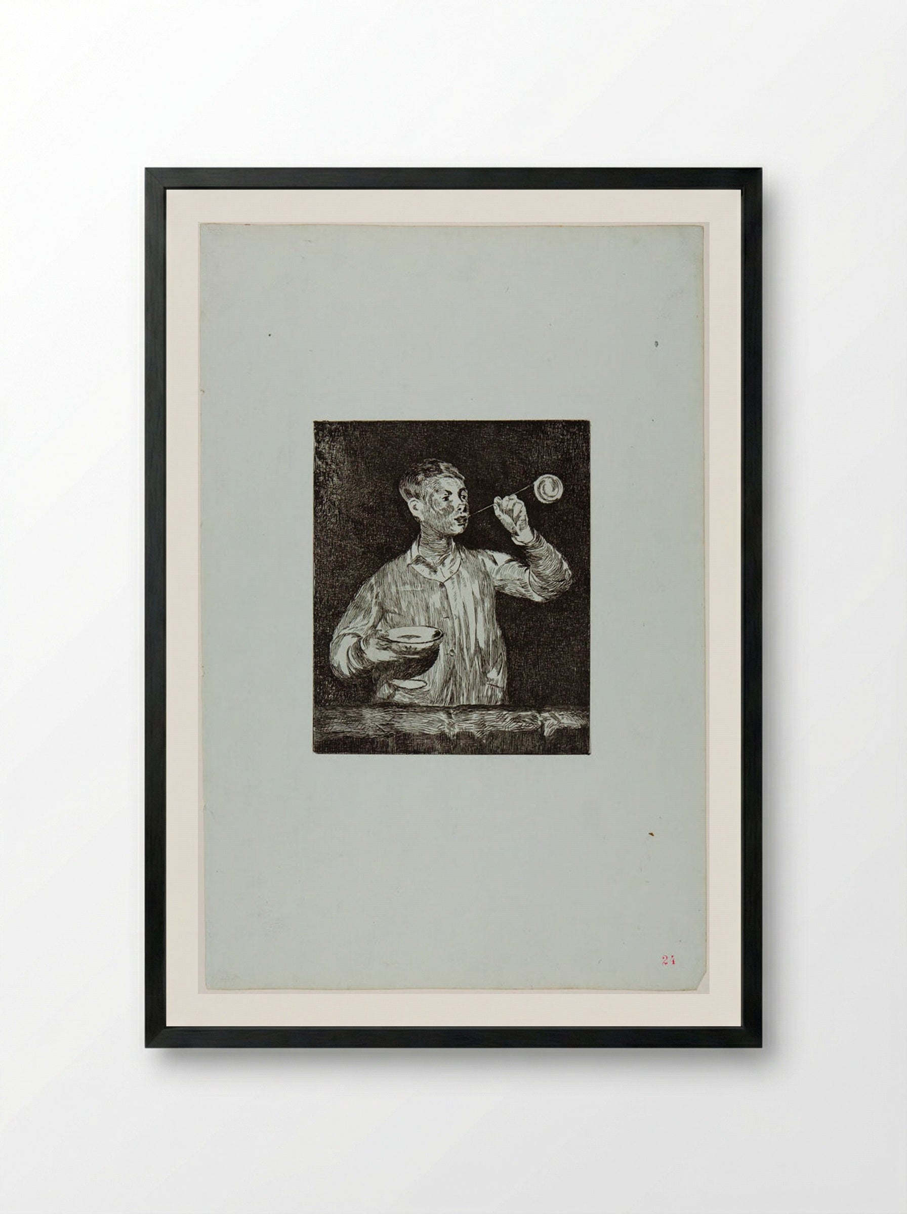 Boy Blowing Soap Bubbles - Édouard Manet - Framed Print Black