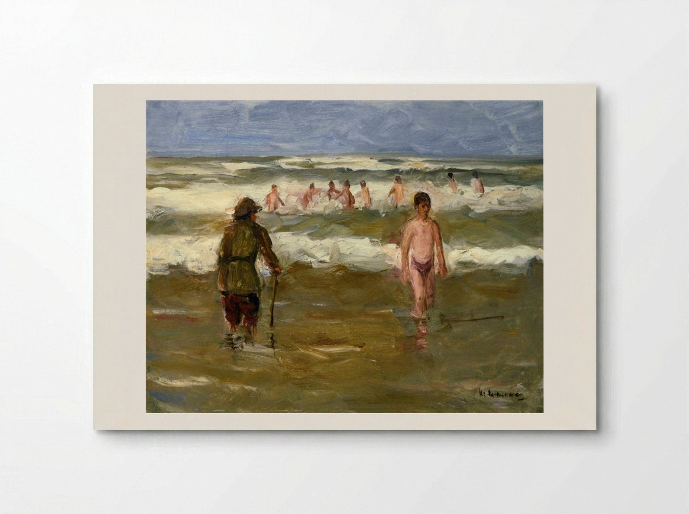 Boys Bathing with Beach Warden - Max Liebermann - Poster