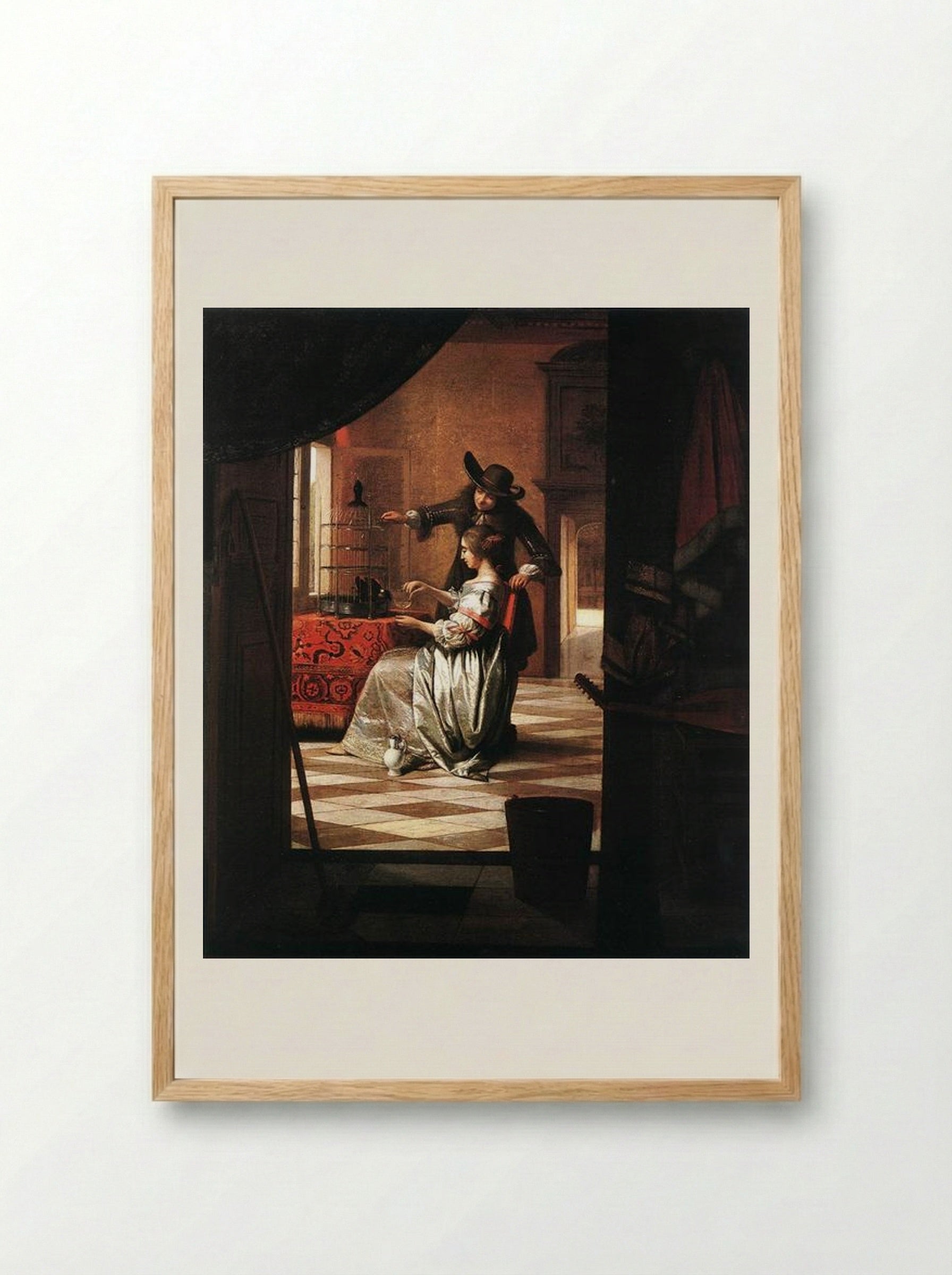 Couple with Parrot - Pieter de Hooch - Framed Print Wood