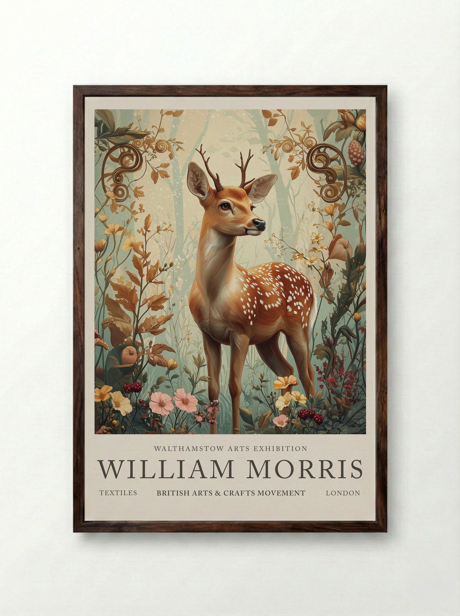 Fawn Fantasy - William Morris - Framed Print Dark Wood