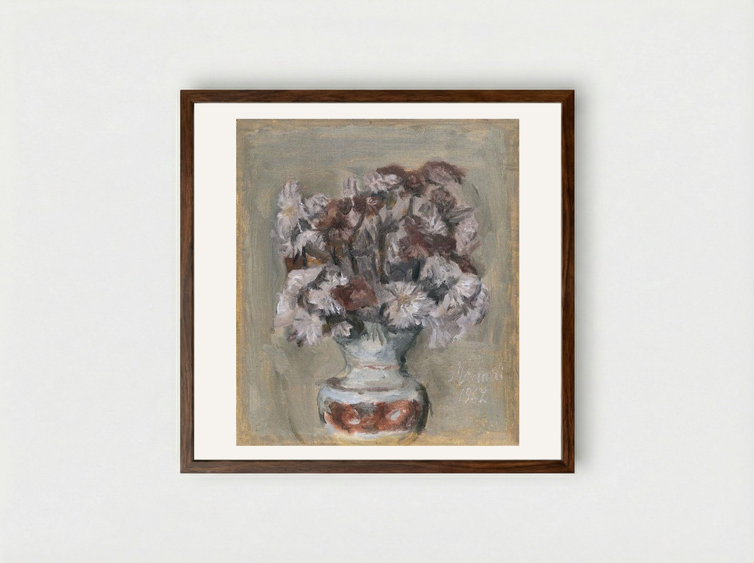 Flowers - Giorgio Morandi - Framed Print Dark Wood