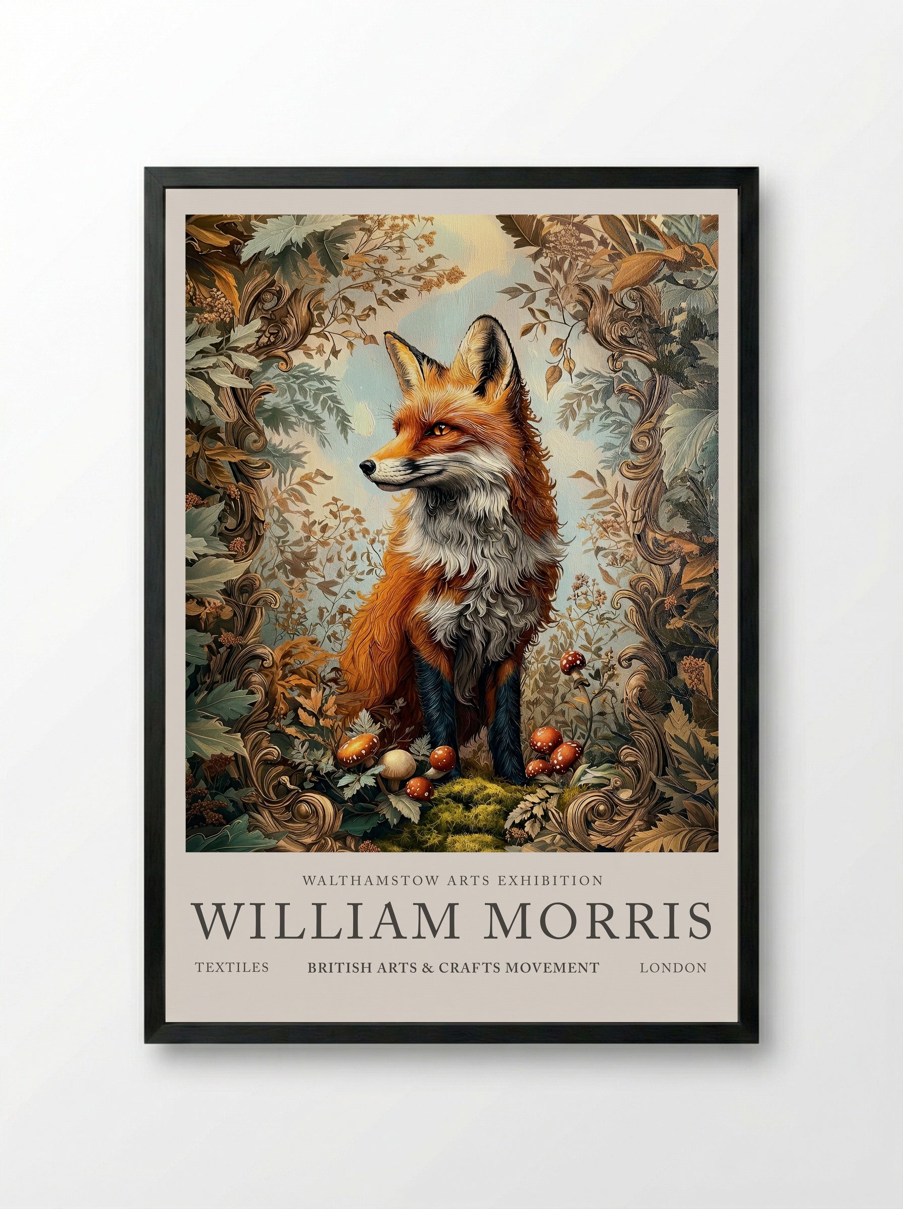 Fox Fable - William Morris - Framed Print Black