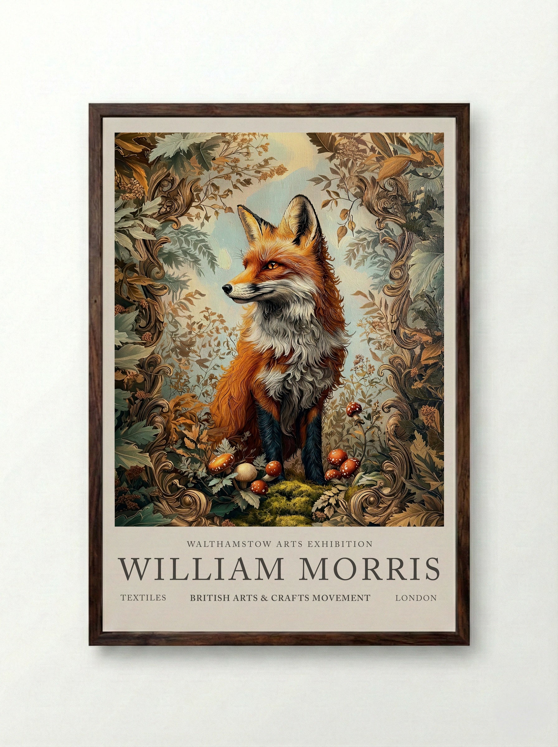 Fox Fable - William Morris - Framed Print Dark Wood