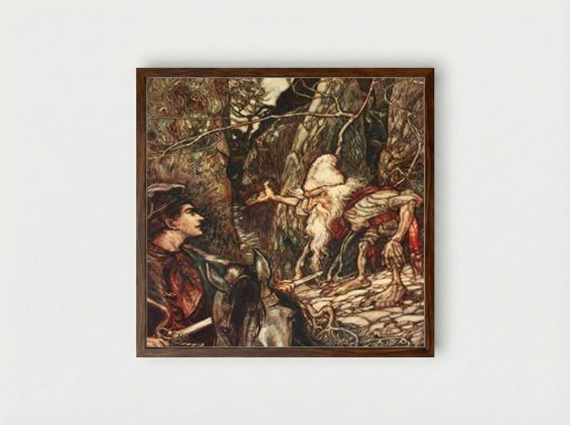 Good Dwarf, can you not tell me where my brothers are - Arthur Rackham - Framed Print Dark Wood