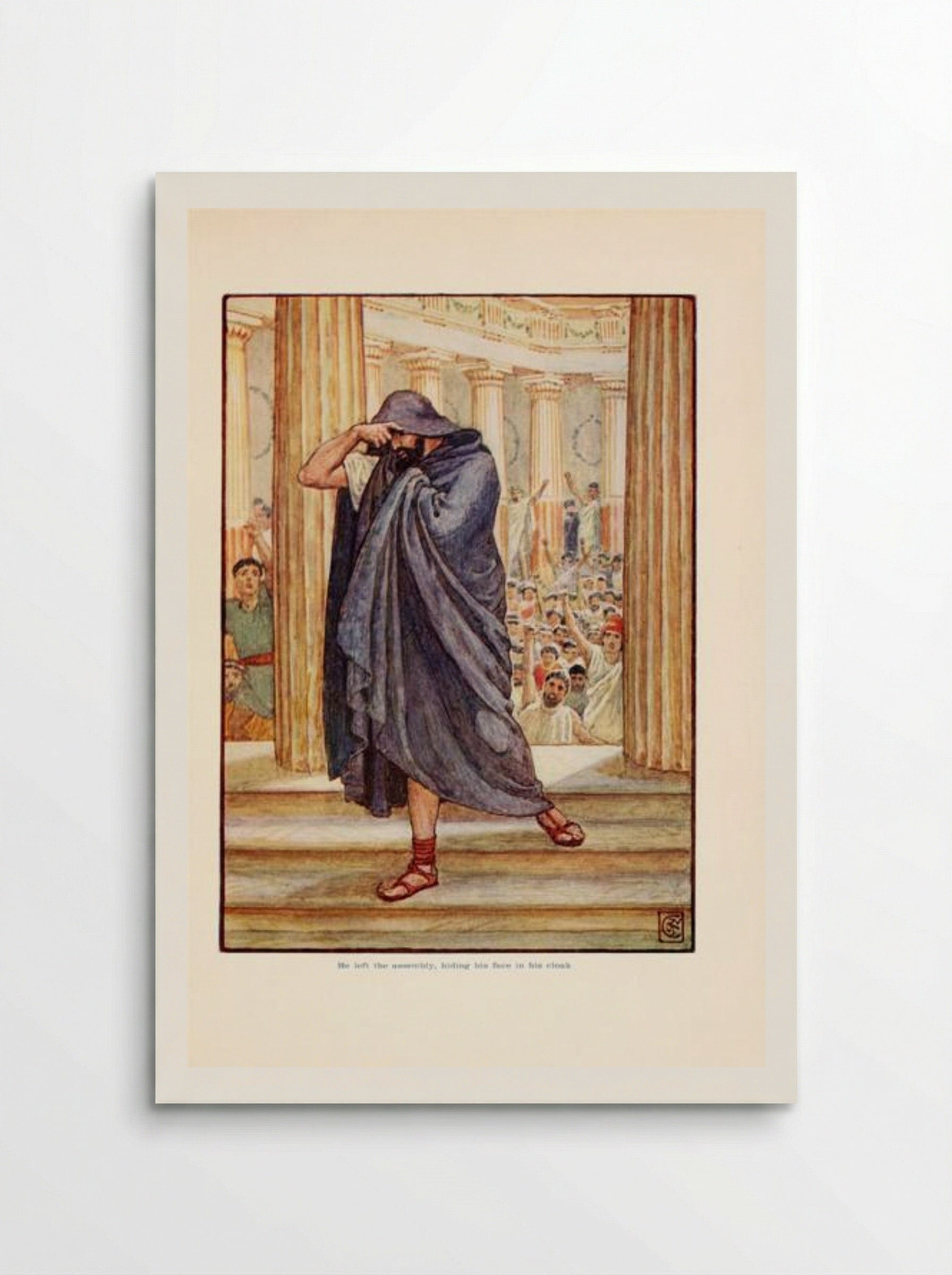 He left the assembly, hiding his face in his cloak - Walter Crane - Poster