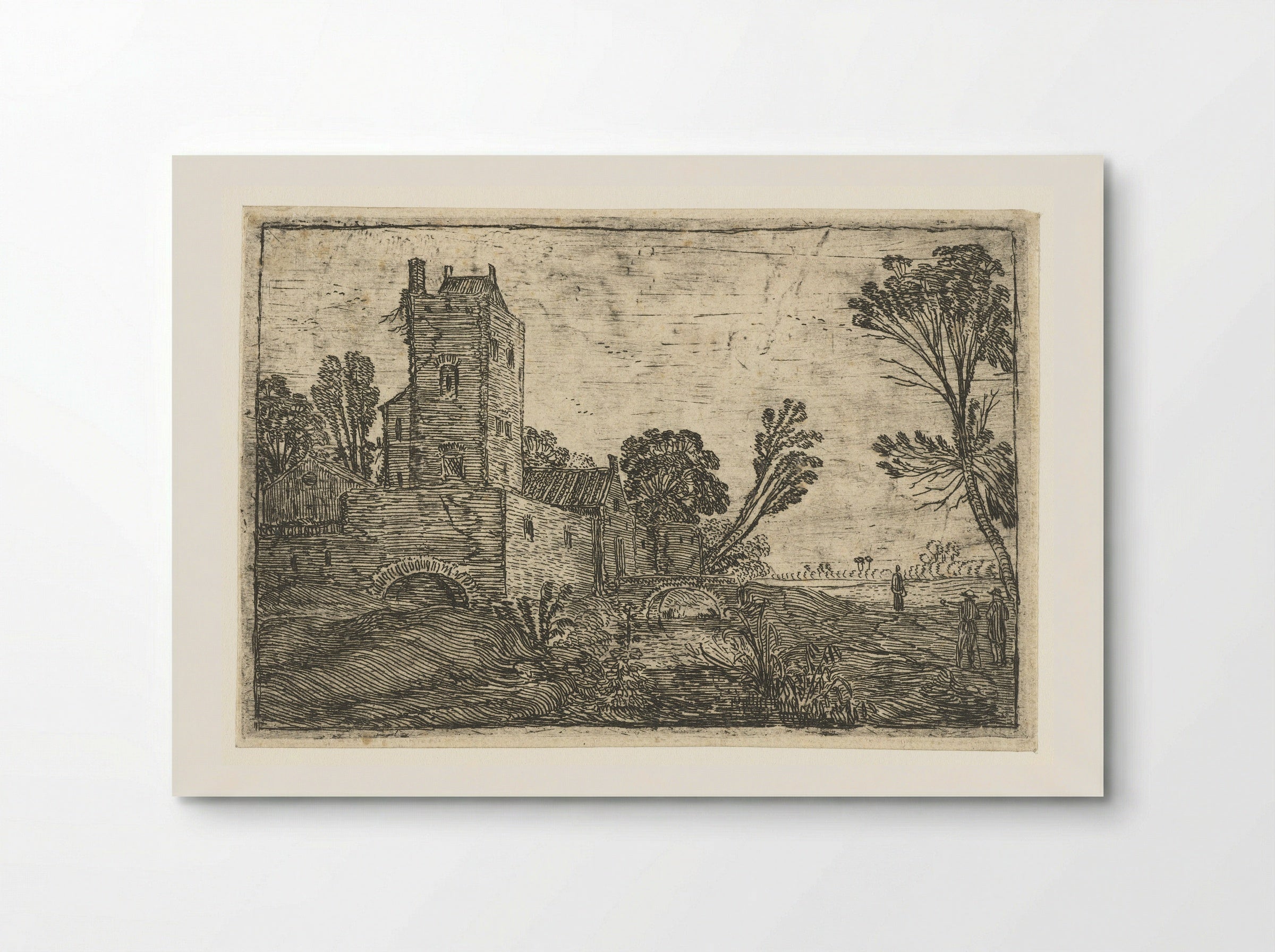 High Square Tower Behind a Wall Located on a Canal - Esaias van de Velde - Poster