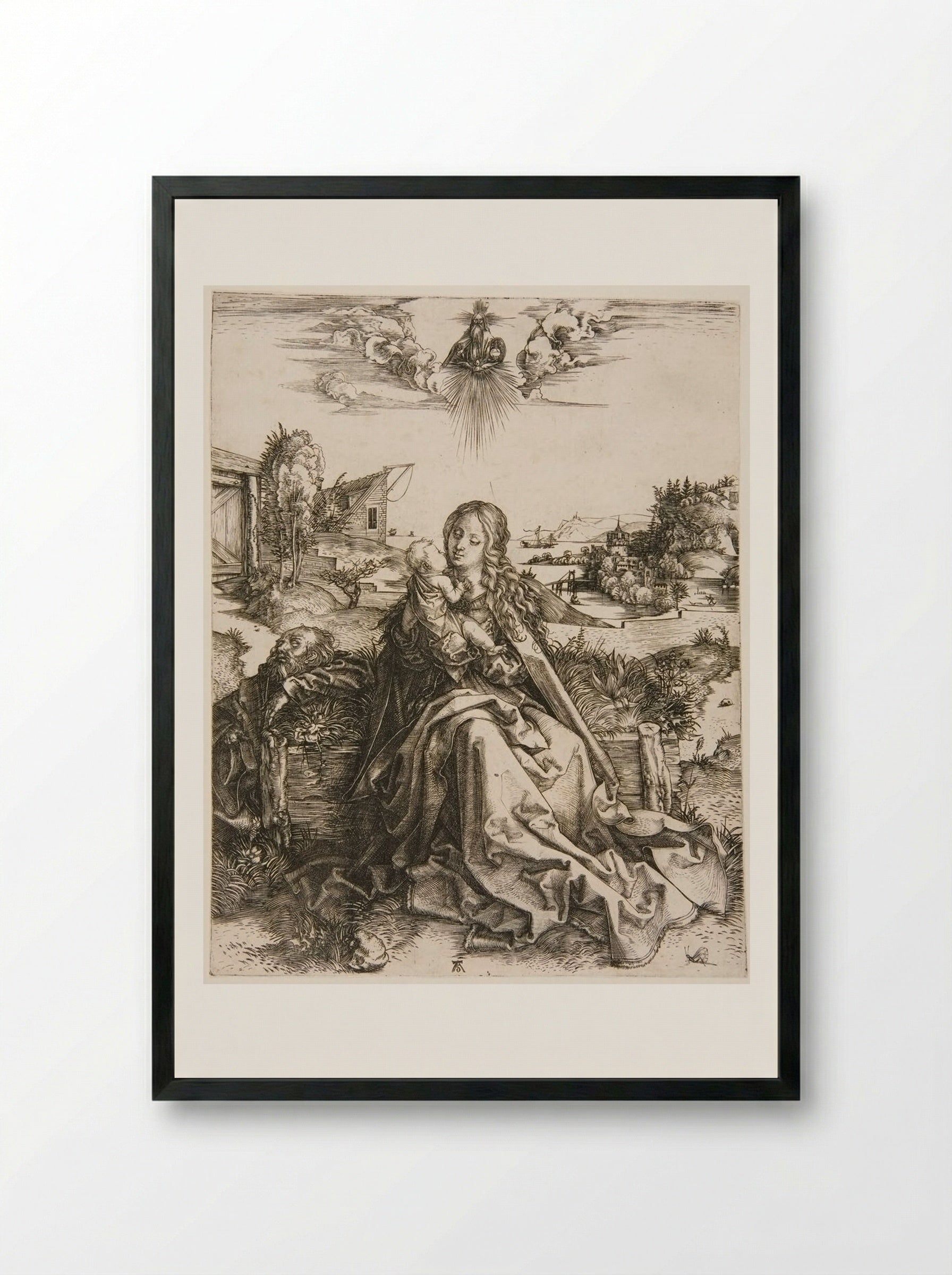 Holy Family with the Dragonfly - Albrecht Dürer - Framed Print Black