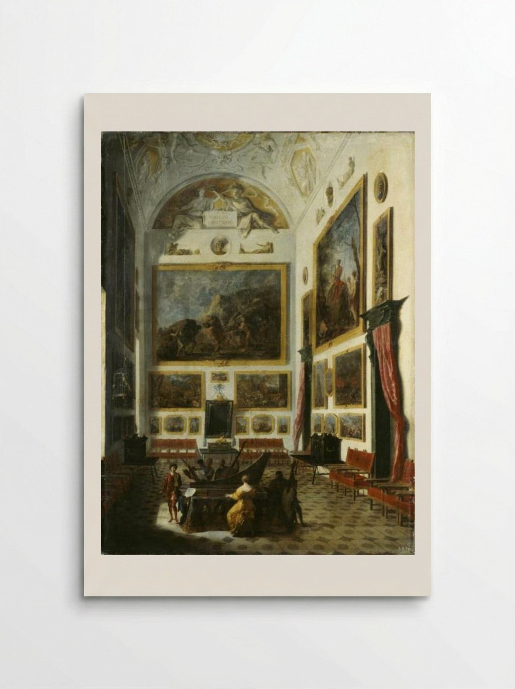 Interior of an Art Gallery with Musicians - Johann Heinrich Schönfeld - Poster
