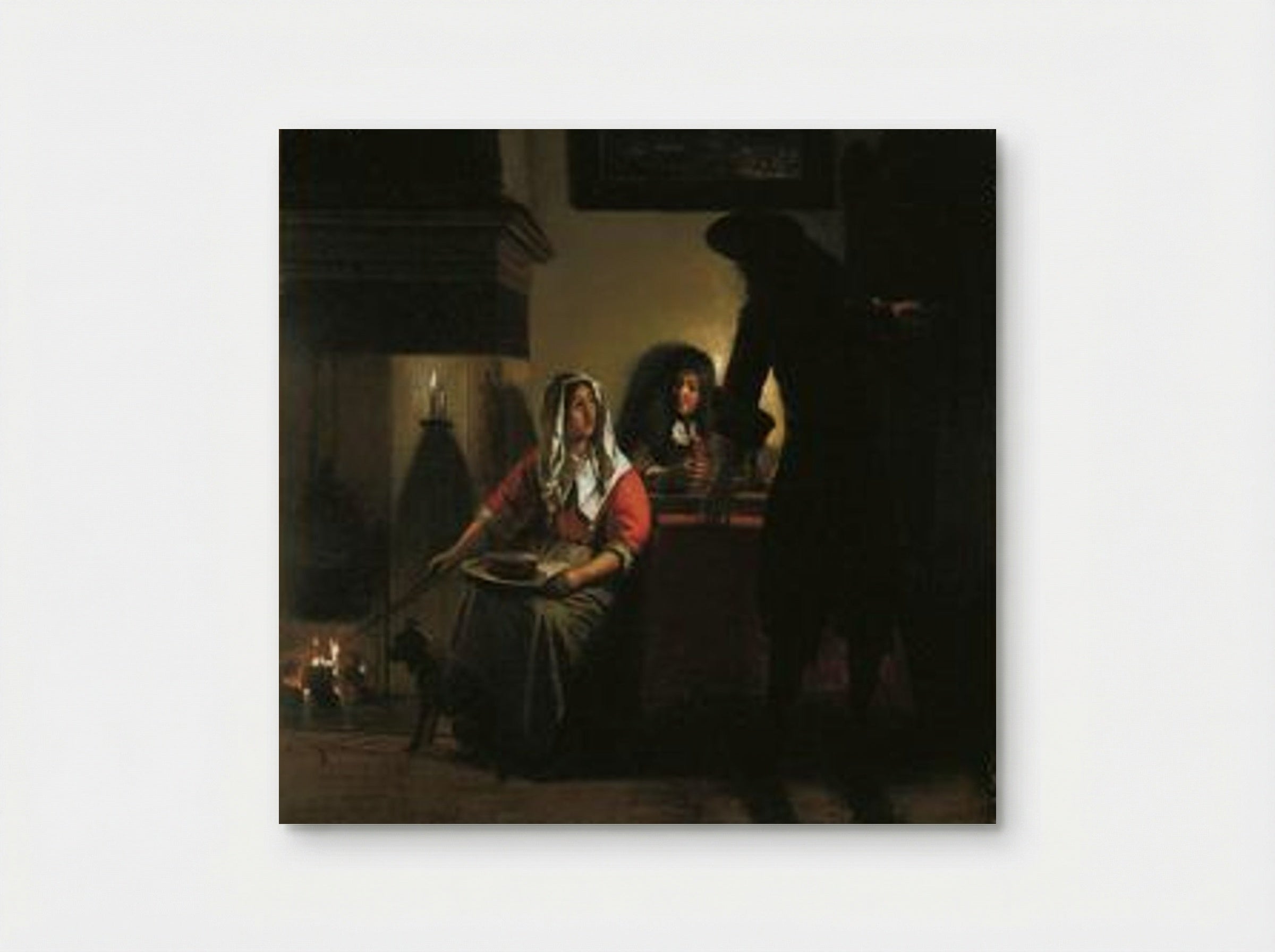 Interior with Two Gentlemen and a Woman Beside a Fire - Pieter de Hooch - Poster