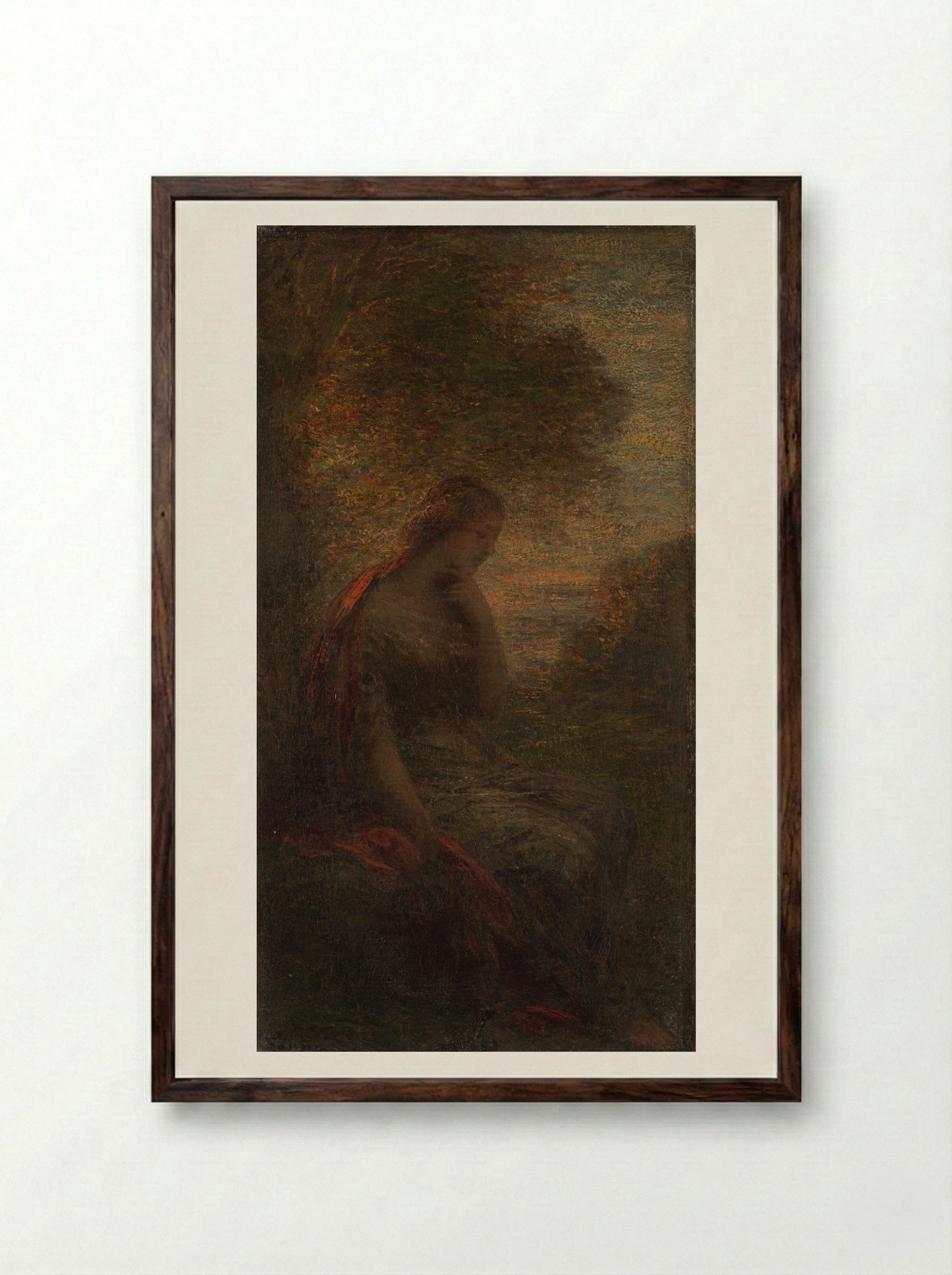 Jonge vrouw onder een boom bij zonsondergang, genaamd 'Herfst' - Henri Fantin-Latour - Framed Print Dark Wood