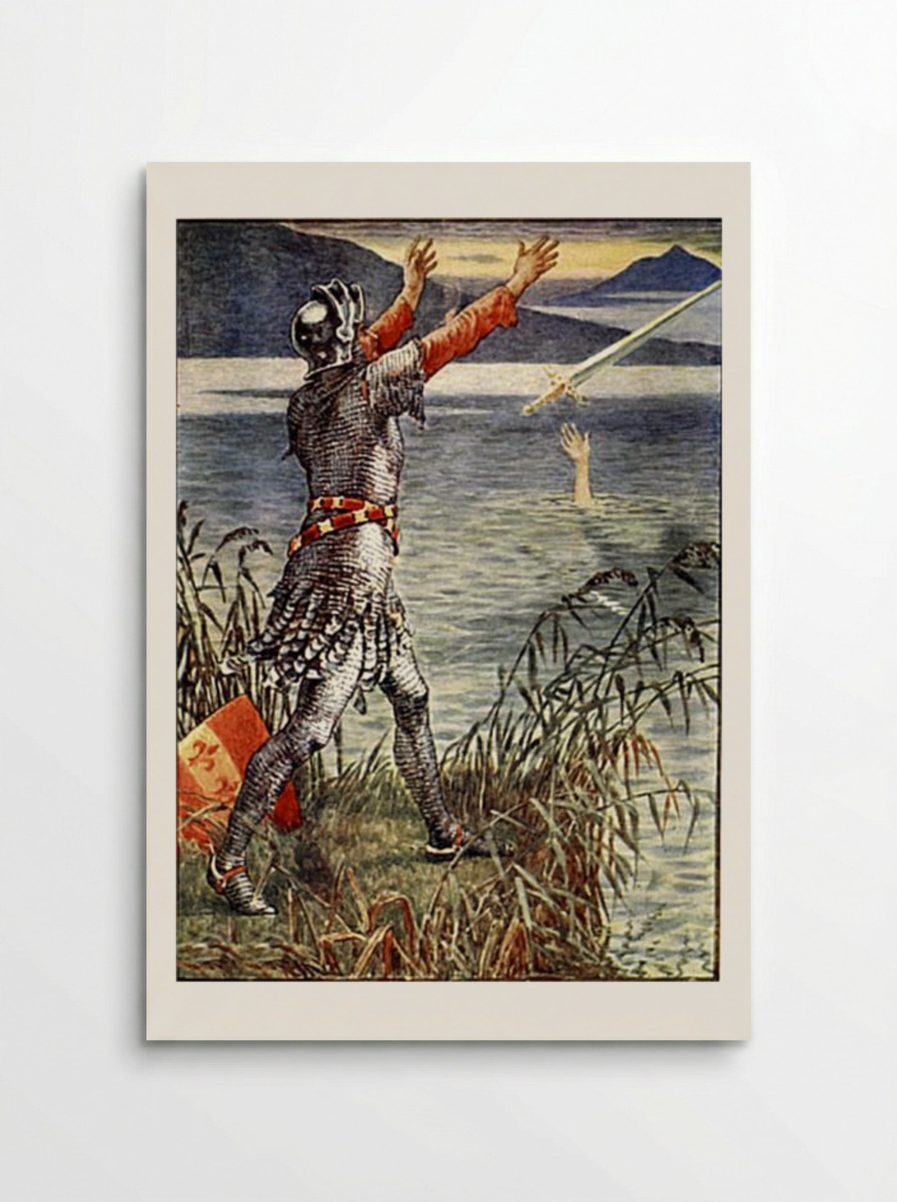 King Arthur Sir Bedivere throwing Excalibur into the lake - Walter Crane - Poster