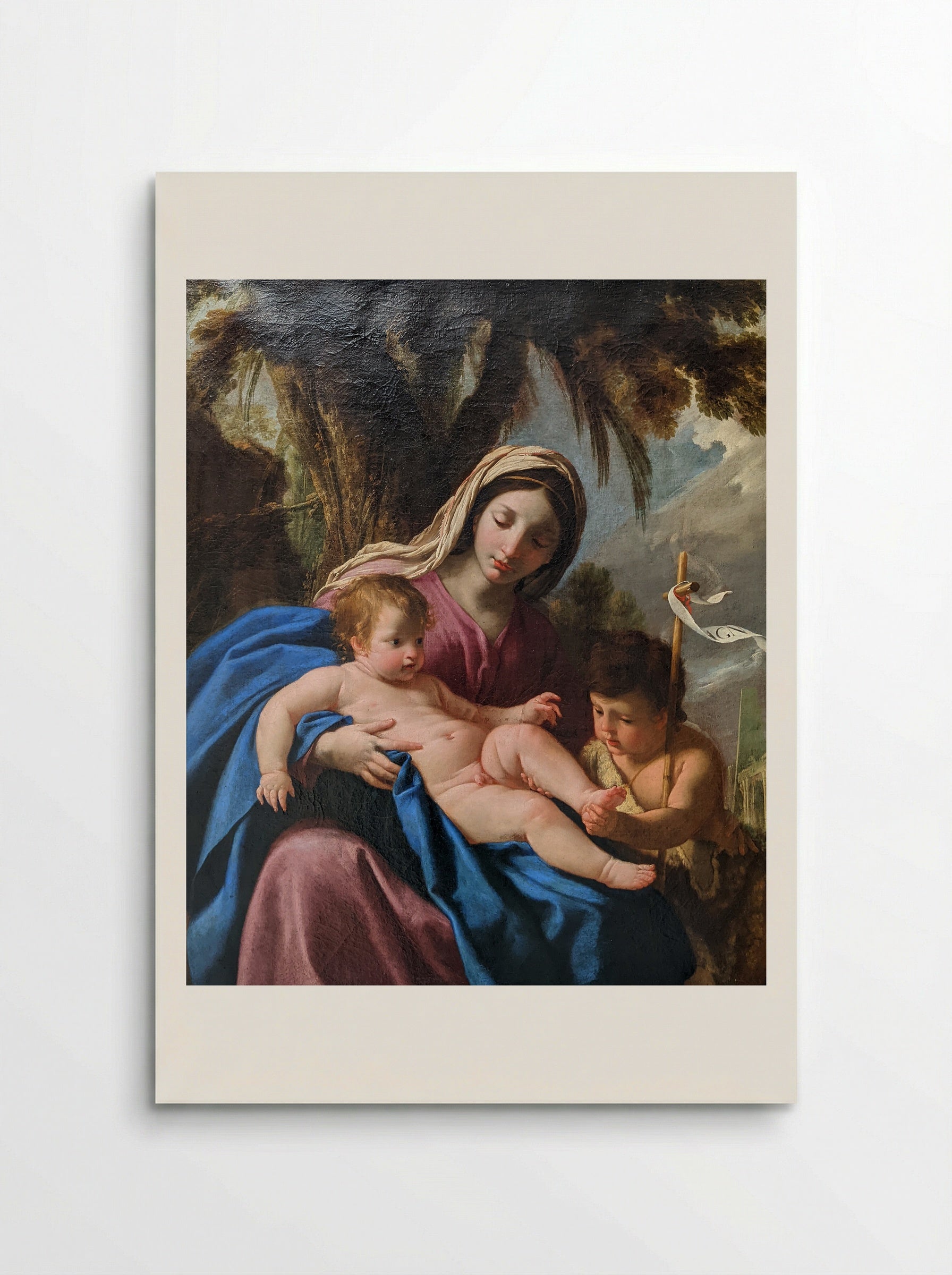 La Vierge et l'Enfant Jésus avec Saint Jean Baptiste - Eustache Le Sueur - Poster