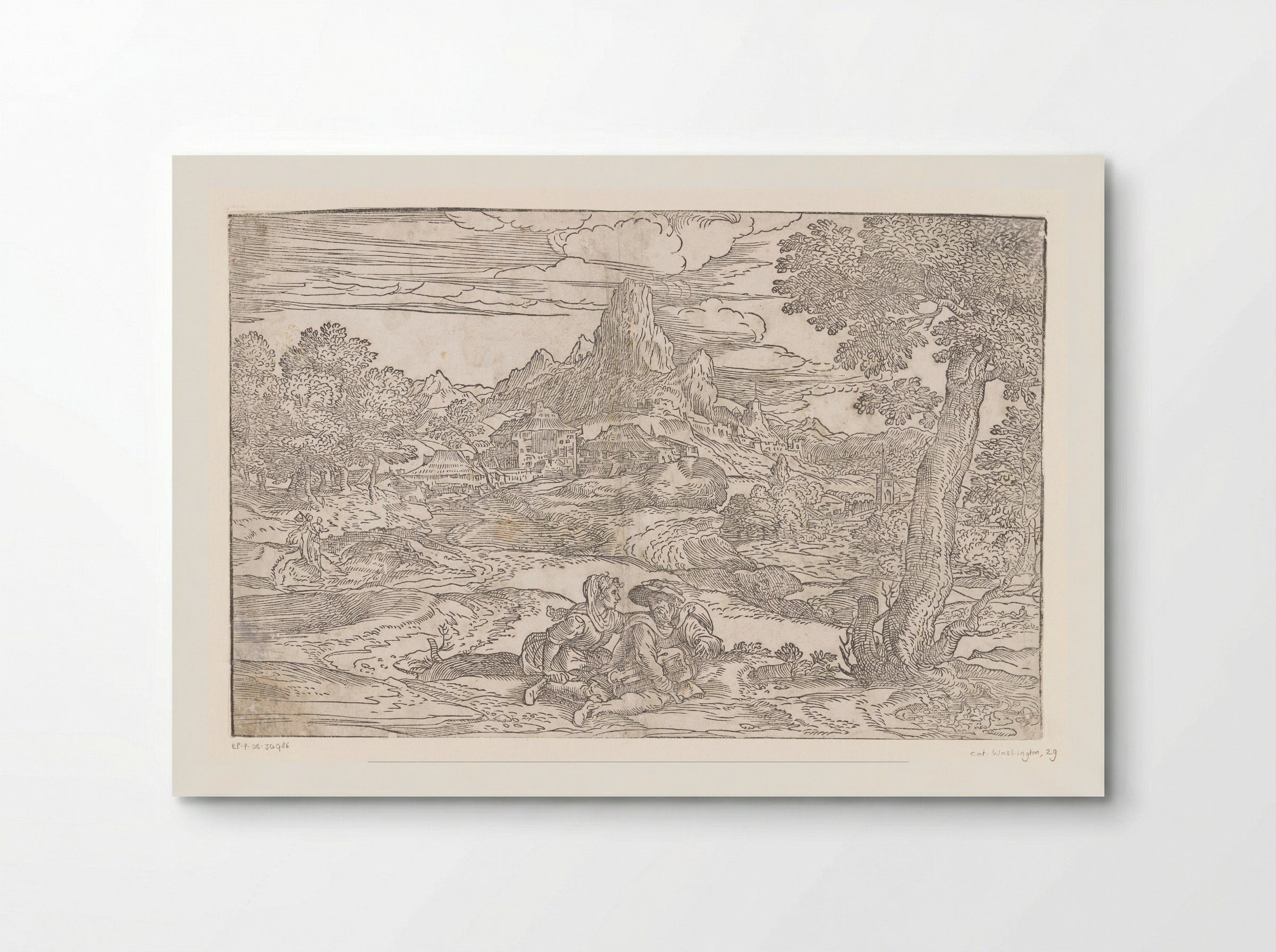 Landscape with a Couple and a Hurdy-Gurdy - Domenico Campagnola - Poster