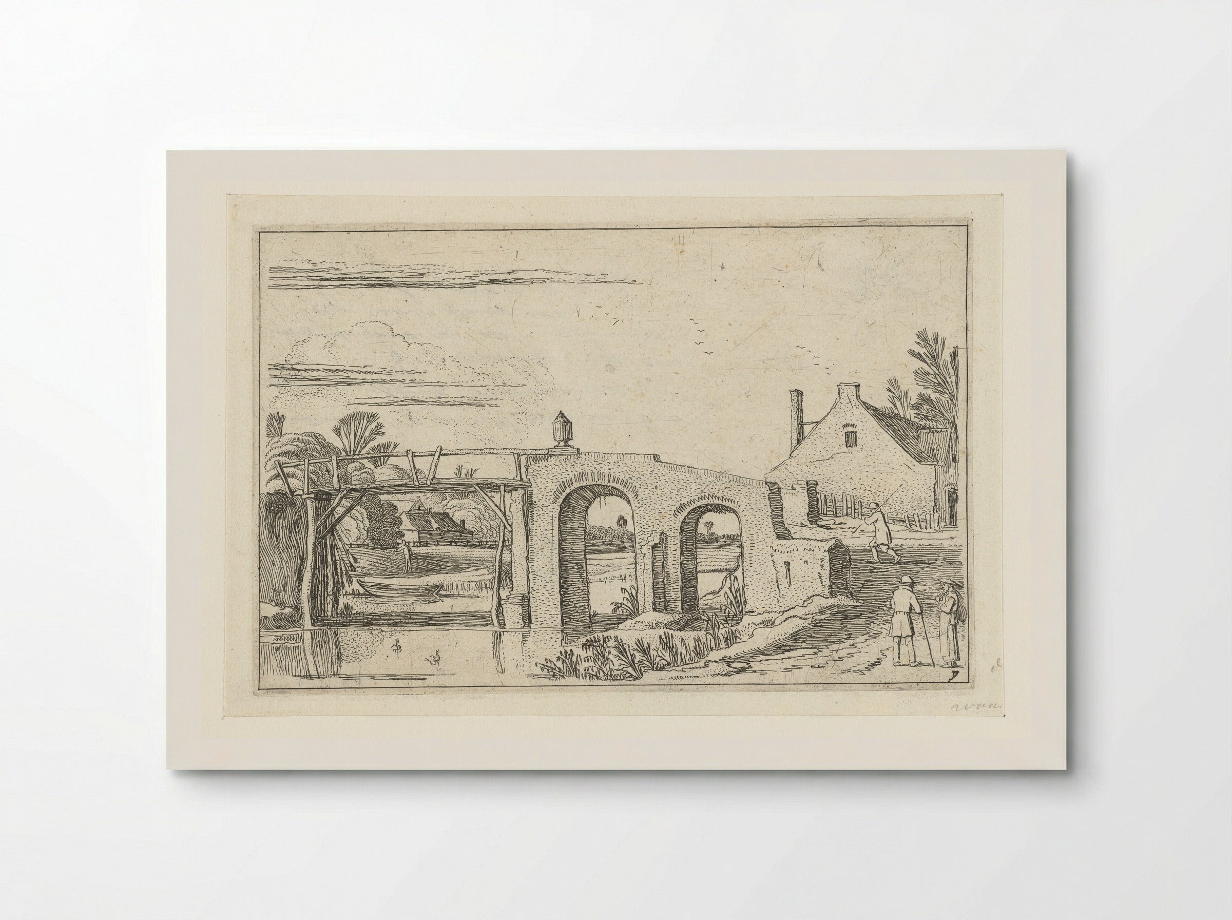 Landschap met pad over een brug van steen en hout - Esaias van de Velde - Poster