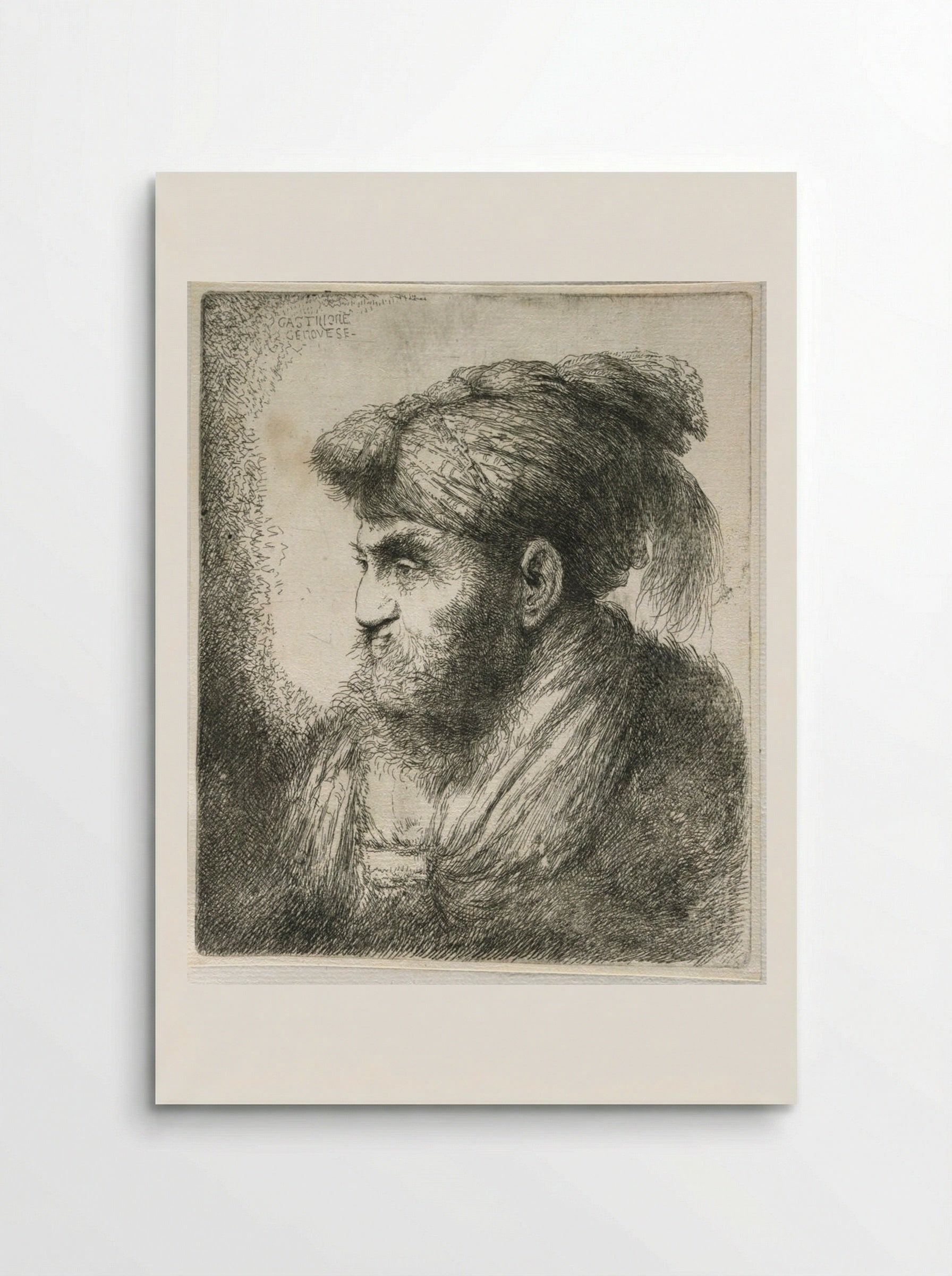 Large Study of Head in Oriental Headdress - Giovanni Benedetto Castiglione - Poster