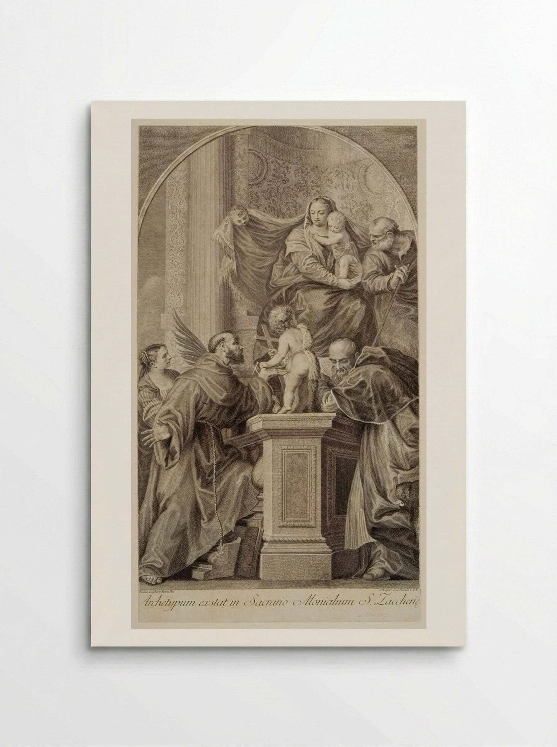 Madonna Enthroned, with the Infant Saint John, Saint Francis, Saint Jerome, and Saint Catherine - Joseph Wagner - Poster