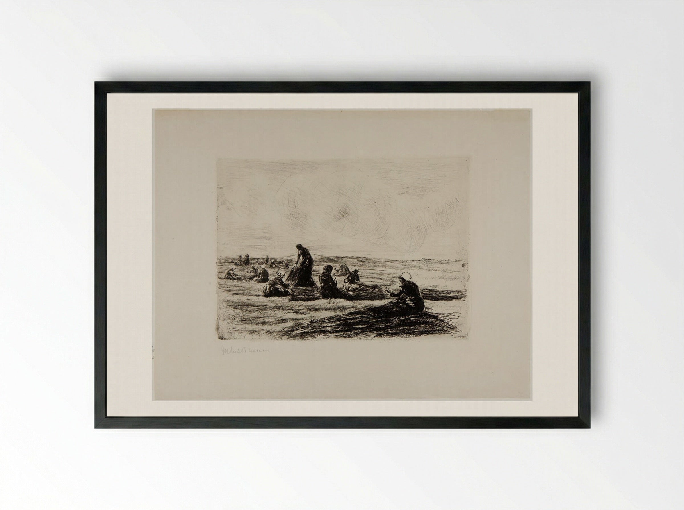 Mending the Nets - Max Liebermann - Framed Print Black