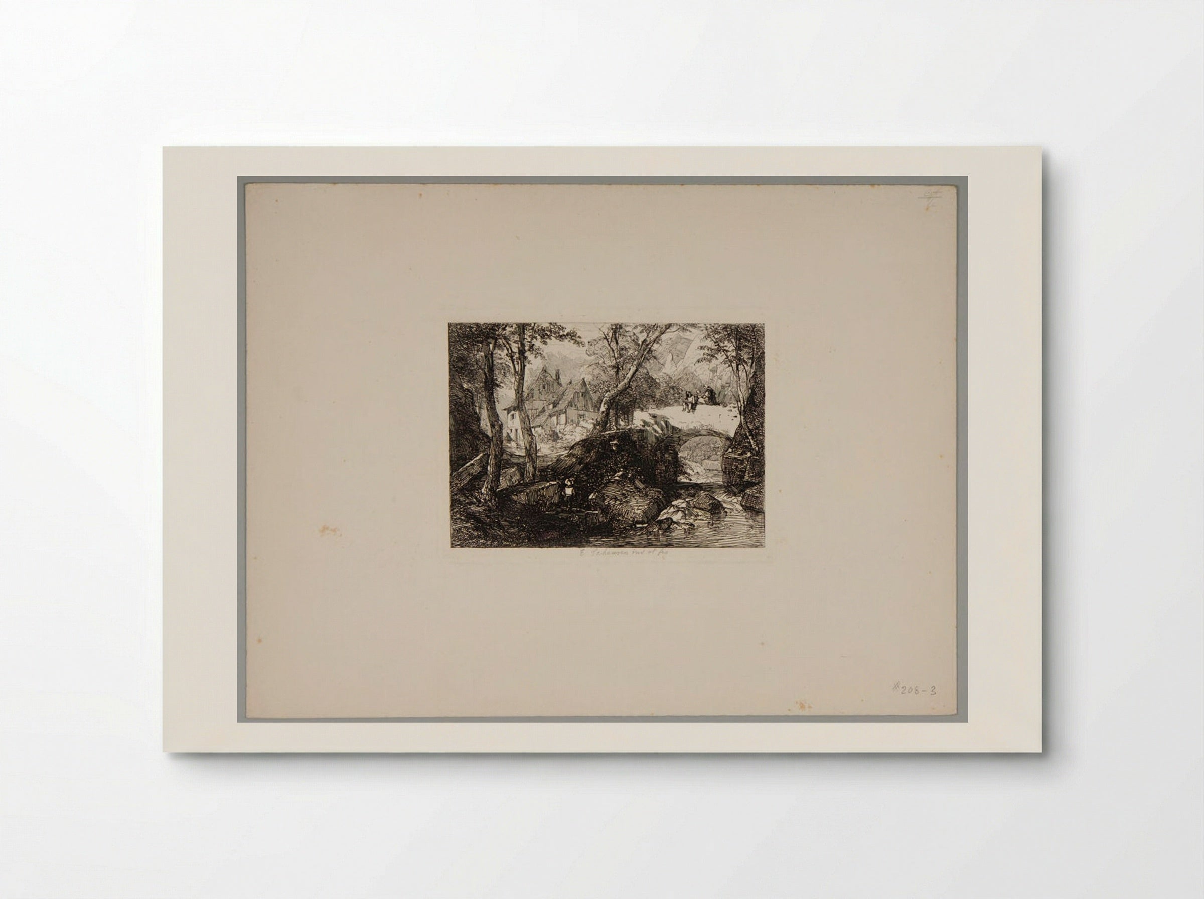 Plate XIX (Rural Scene with Stone Bridge) - Caspar Johann Nepomuk Scheuren - Poster