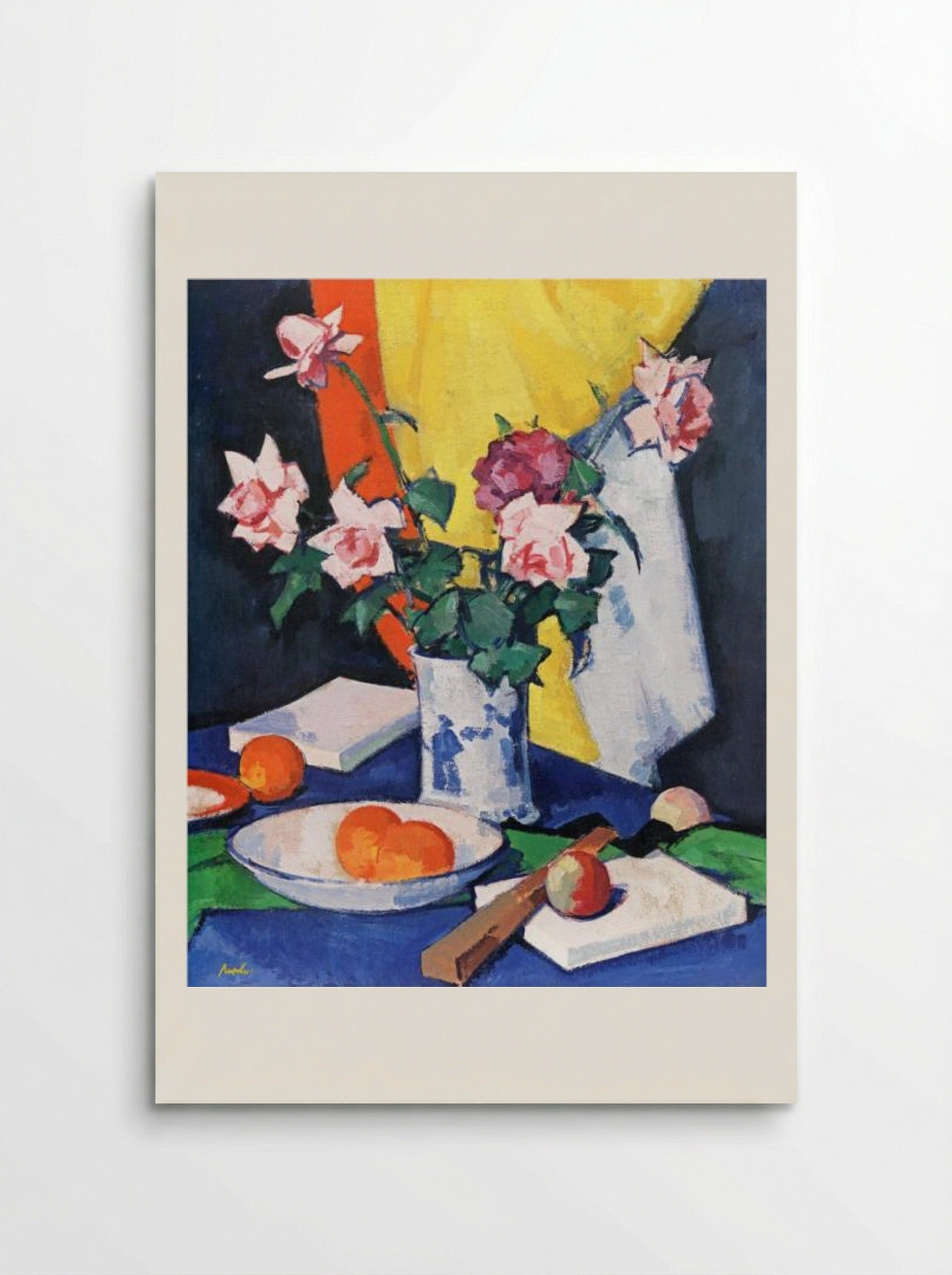 Red and Pink Roses, Oranges and Fan - Samuel Peploe - Poster