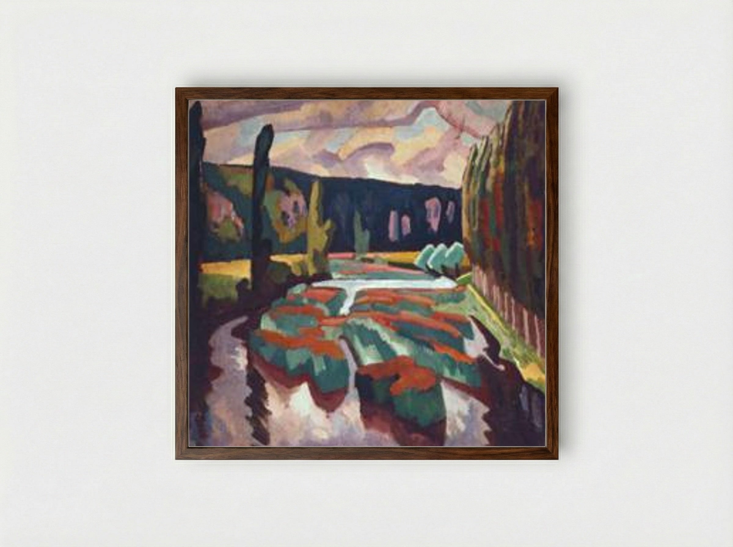 River with Poplars - Roger Fry - Framed Print Dark Wood