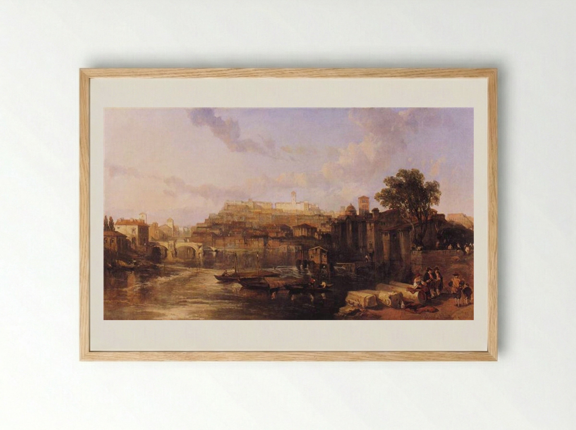 Rome, View on the Tiber Looking Towards Mounts Palatine and Aventine - David Roberts - Framed Print Wood