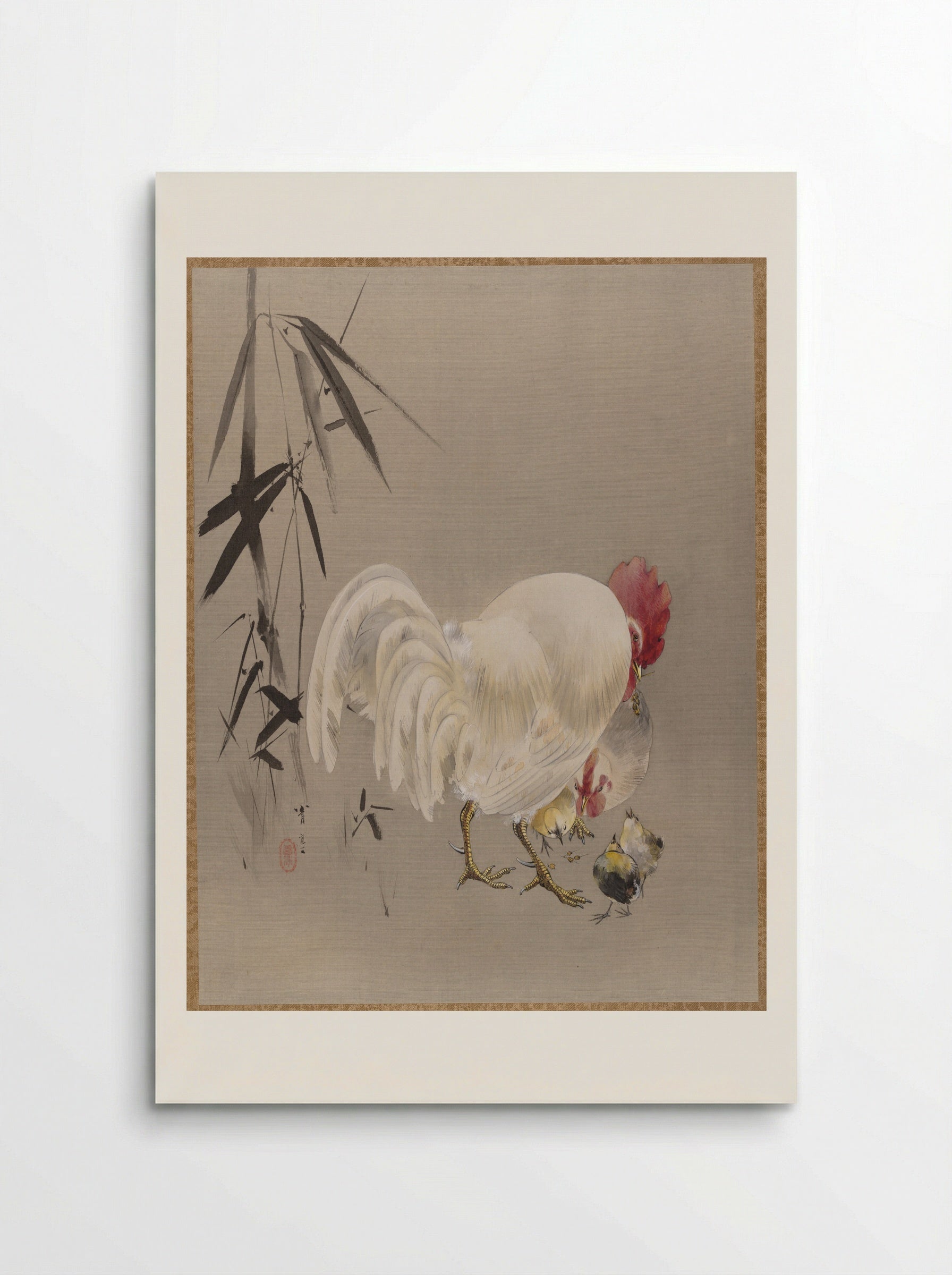 Rooster and Hen with Chicks - Watanabe Seitei - Poster