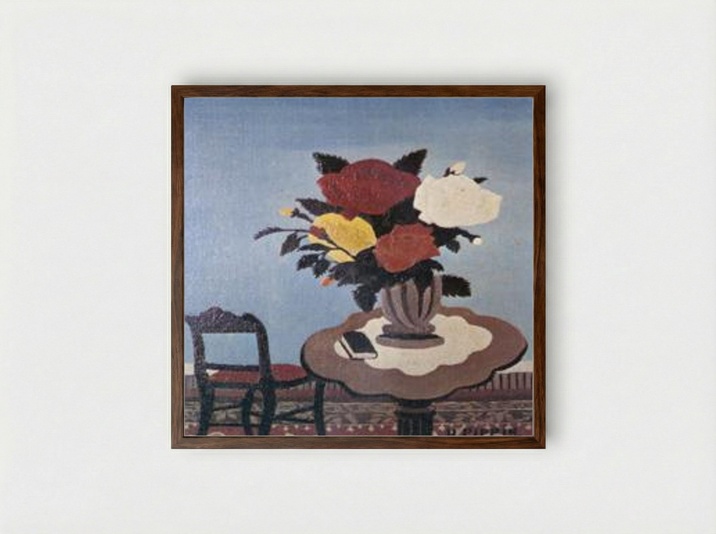 Roses With Red Chair - Horace Pippin - Framed Print Dark Wood