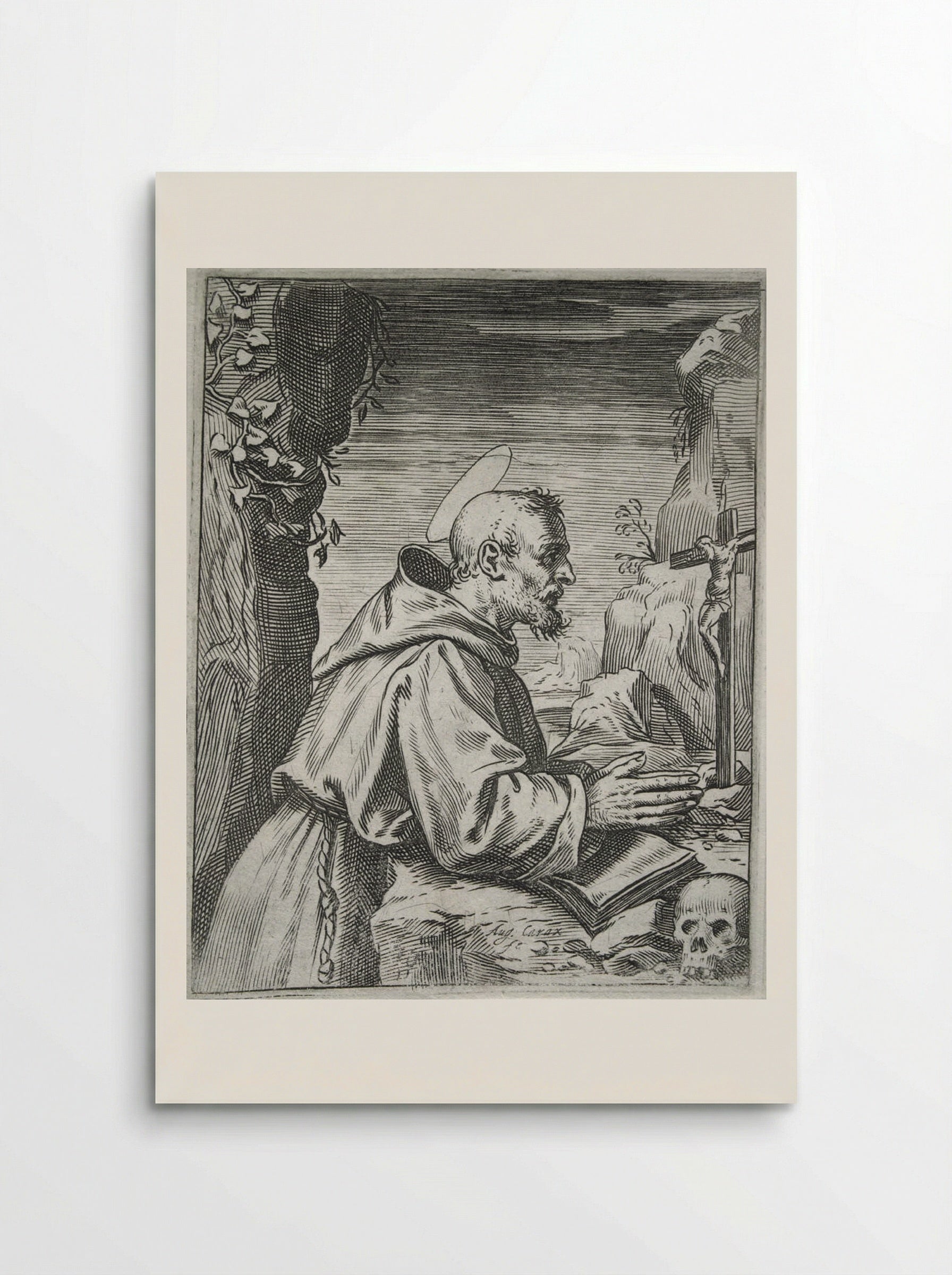 Saint Francis Adoring the Crucifix - Agostino Carracci - Poster
