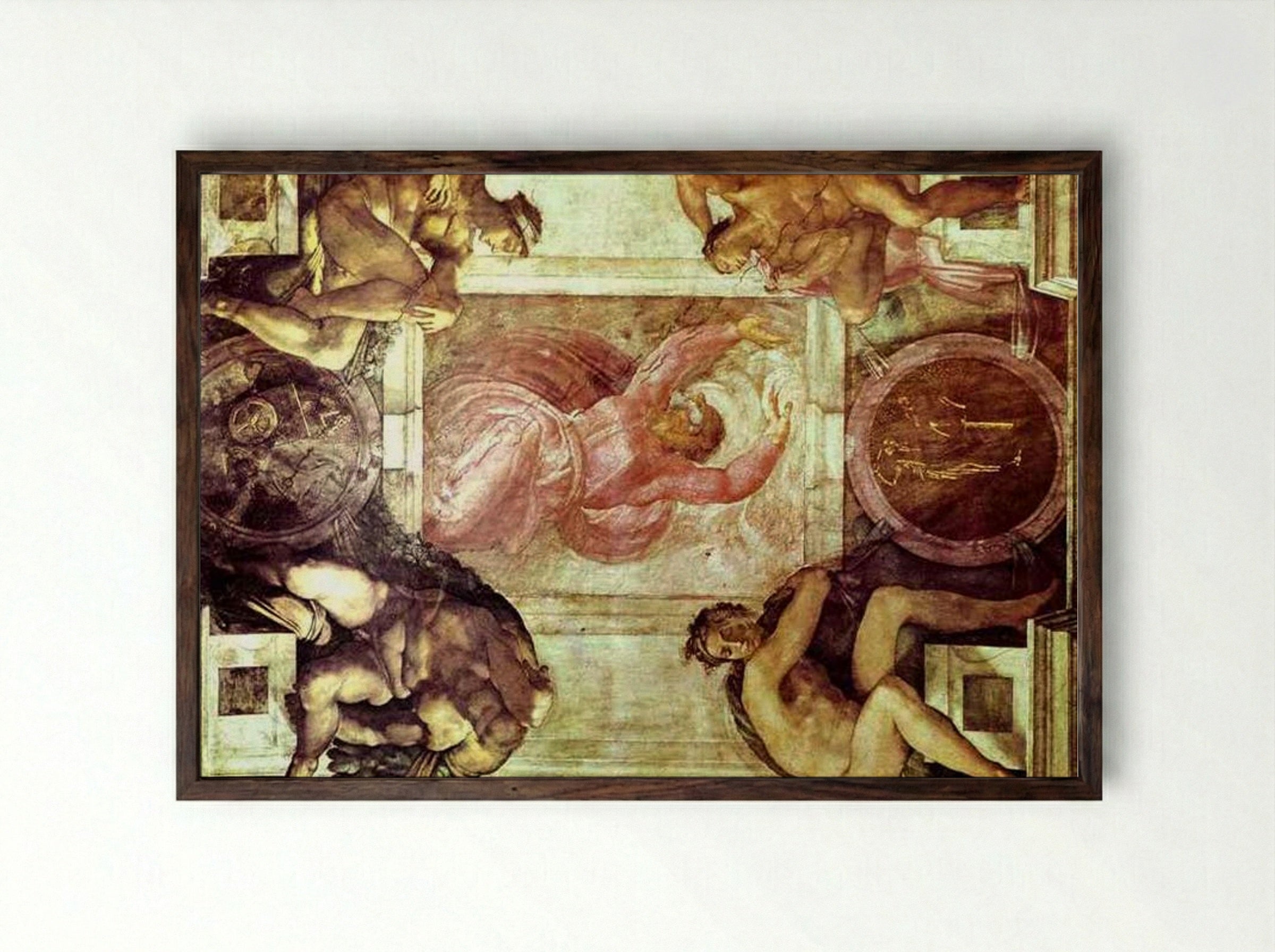 Sistine Chapel Ceiling: God Dividing Light from Darkness - Michelangelo - Framed Print Dark Wood