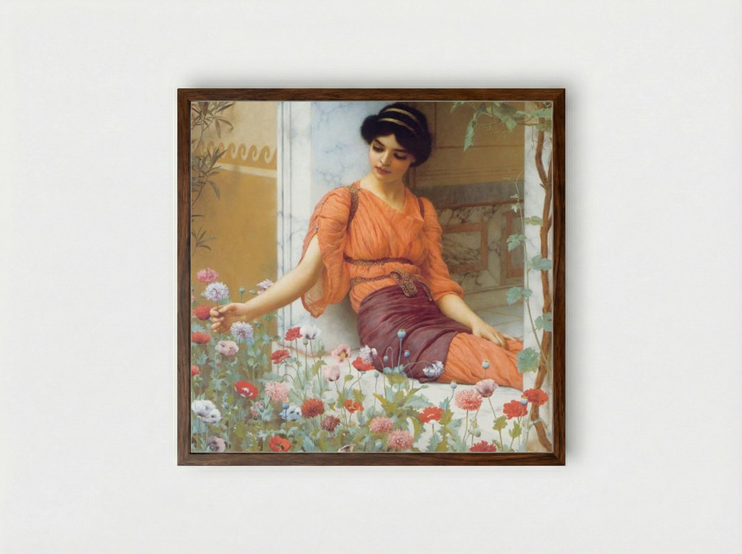 Summer Flowers - John William Godward - Framed Print Dark Wood