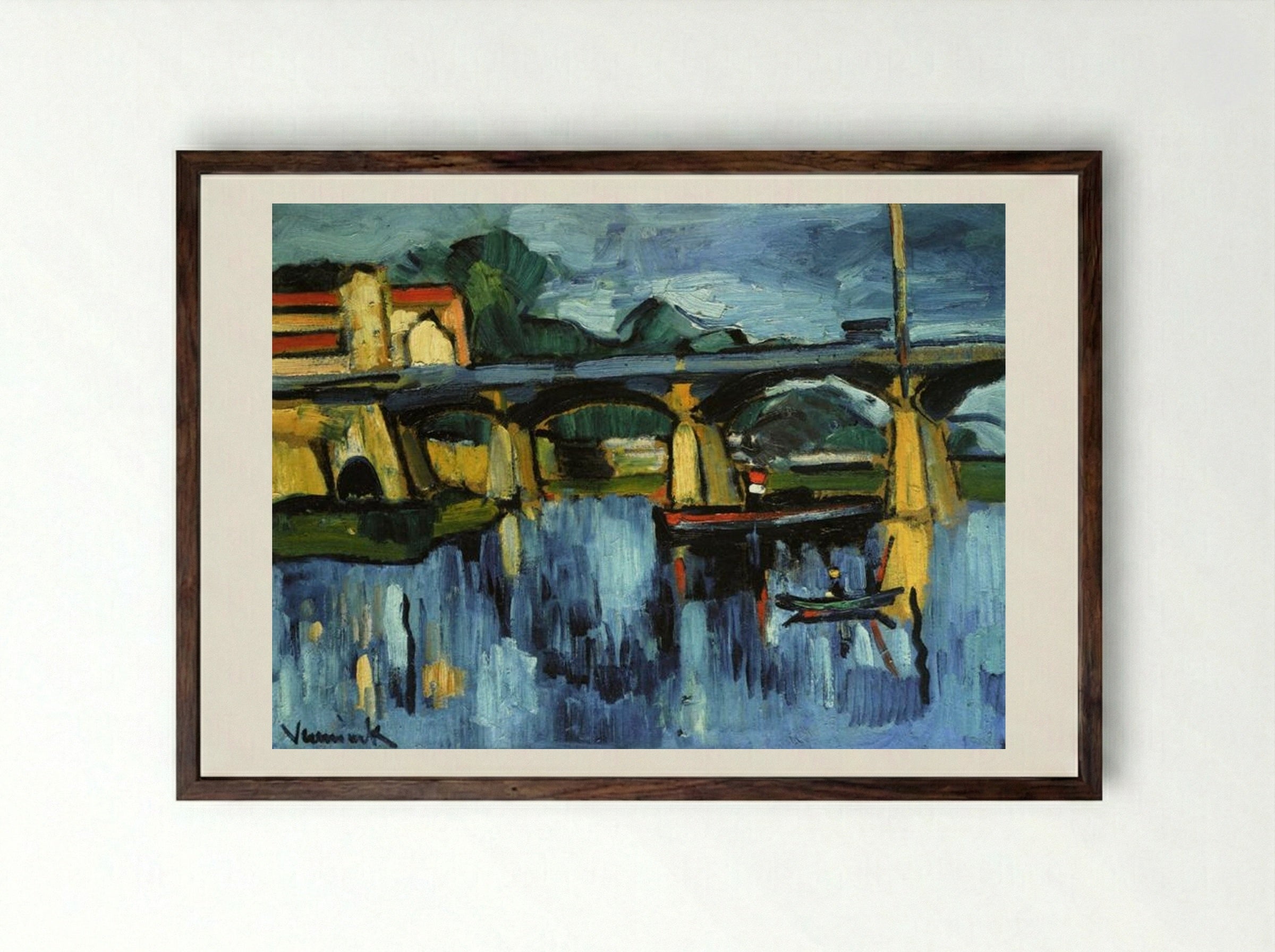 The Bridge at Chatou - Maurice de Vlaminck - Framed Print Dark Wood