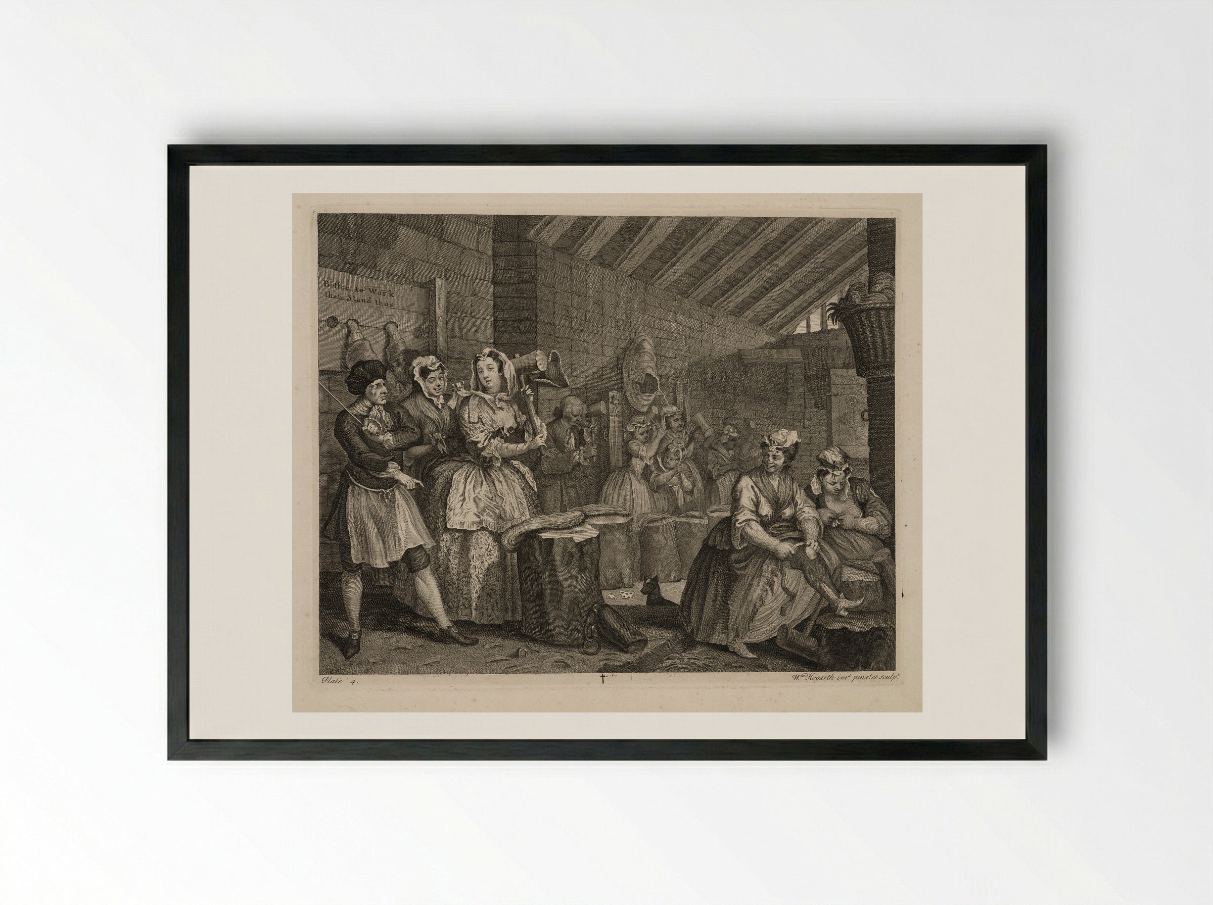 The Harlot Beats Hemp in Bridewell Prison - William Hogarth - Framed Print Black