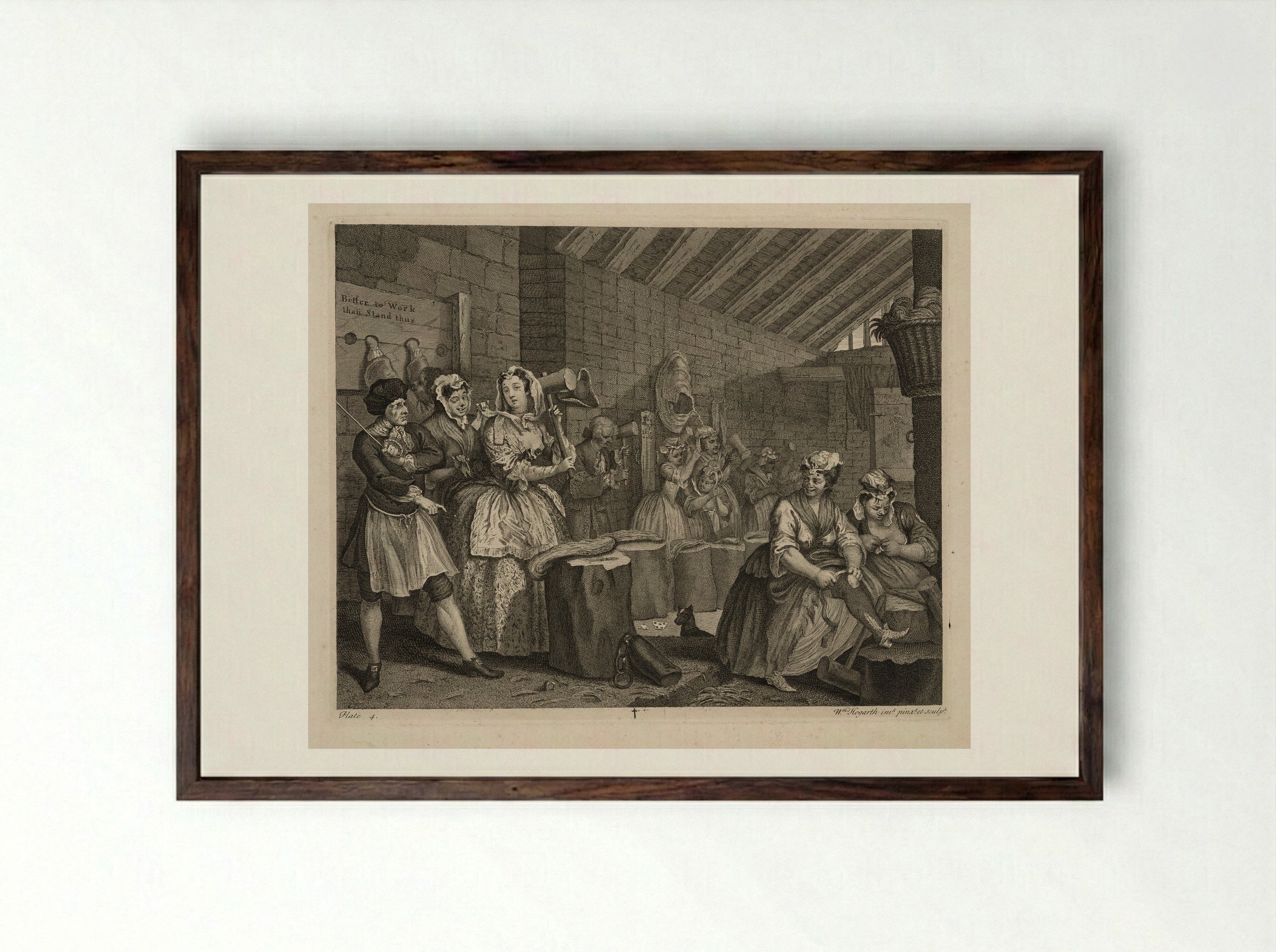 The Harlot Beats Hemp in Bridewell Prison - William Hogarth - Framed Print Dark Wood