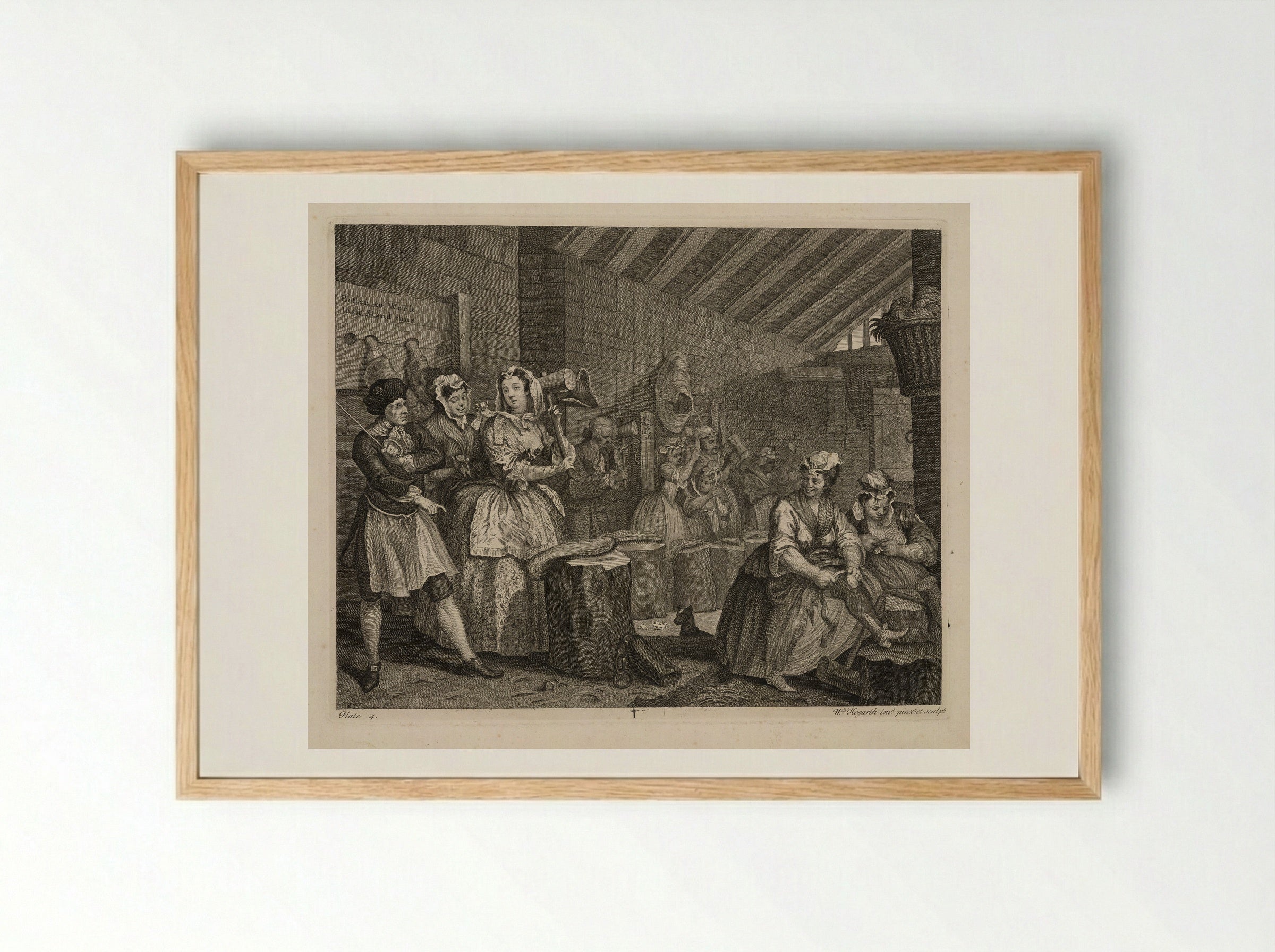 The Harlot Beats Hemp in Bridewell Prison - William Hogarth - Framed Print Wood