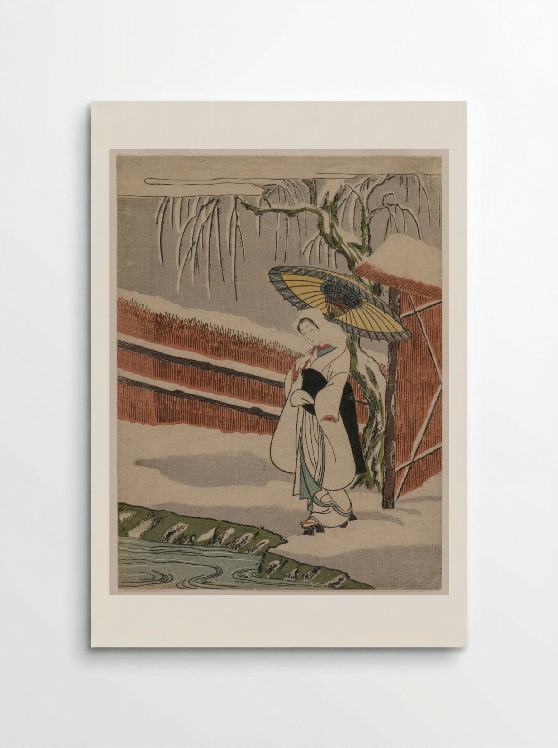 The Heron Maiden Standing Beneath a Willow Tree - Suzuki Harunobu - Poster