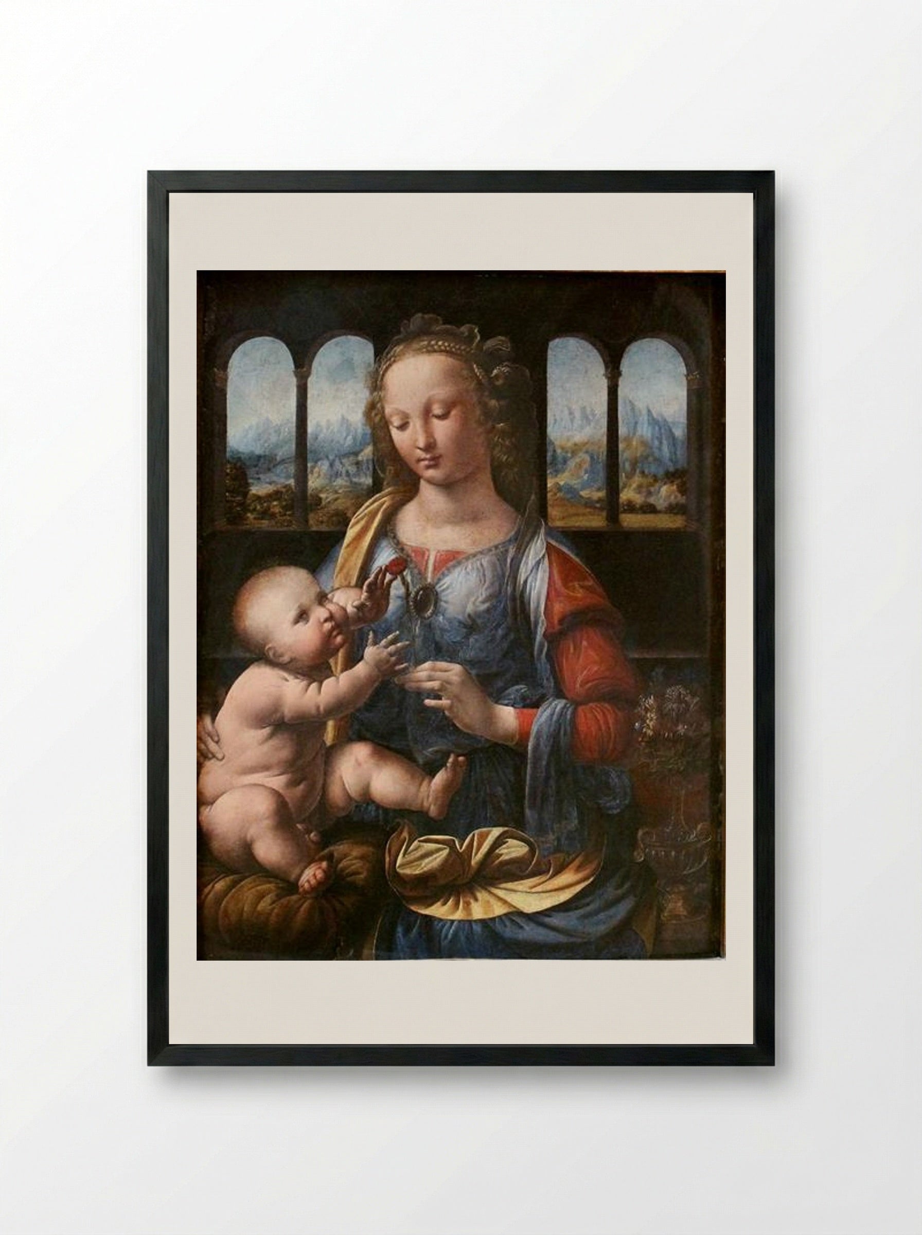 The Madonna of the Carnation - Leonardo da Vinci - Framed Print Black