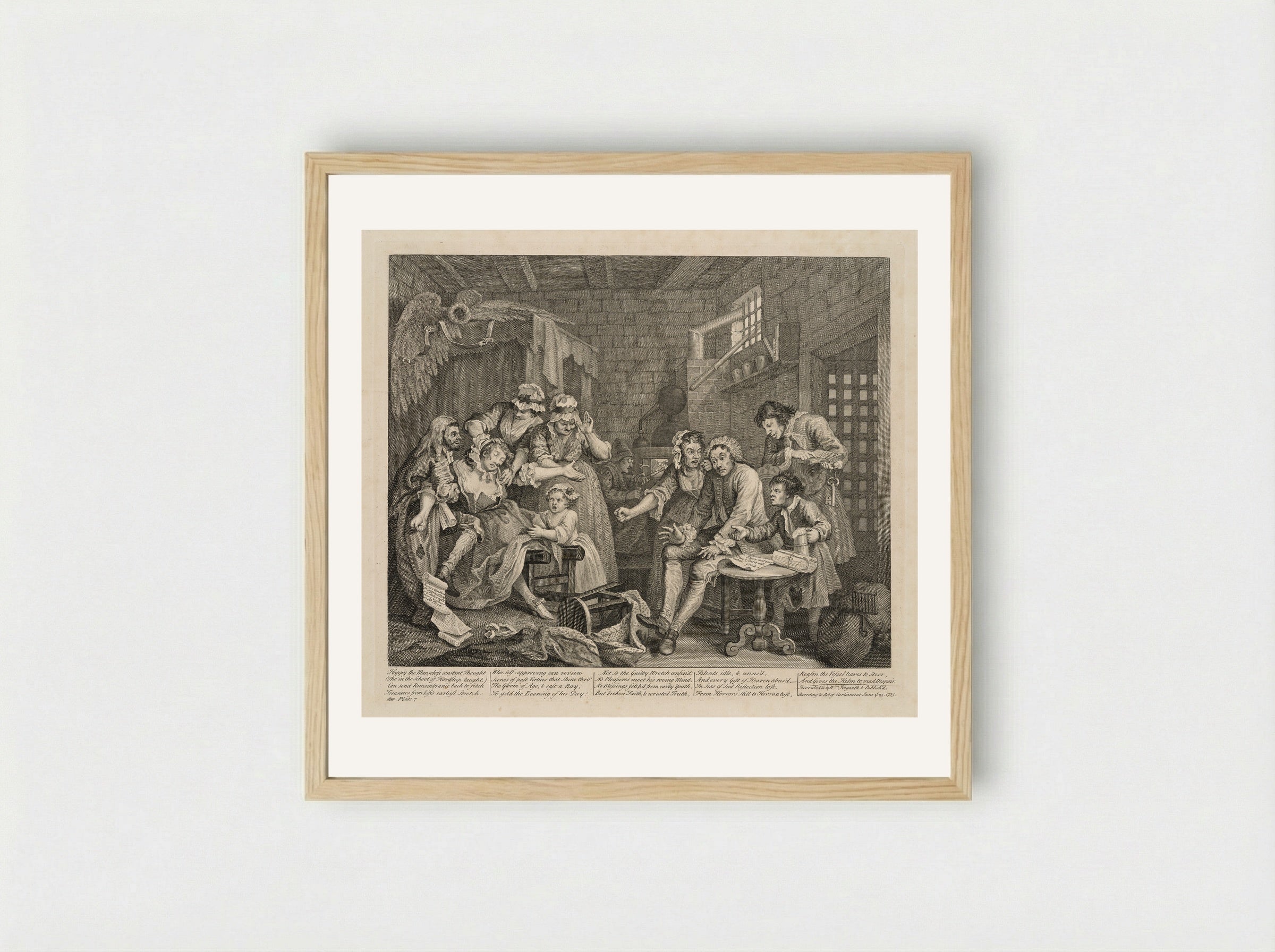 The Rake and His Family in Debtor's Prison - William Hogarth - Framed Print Wood