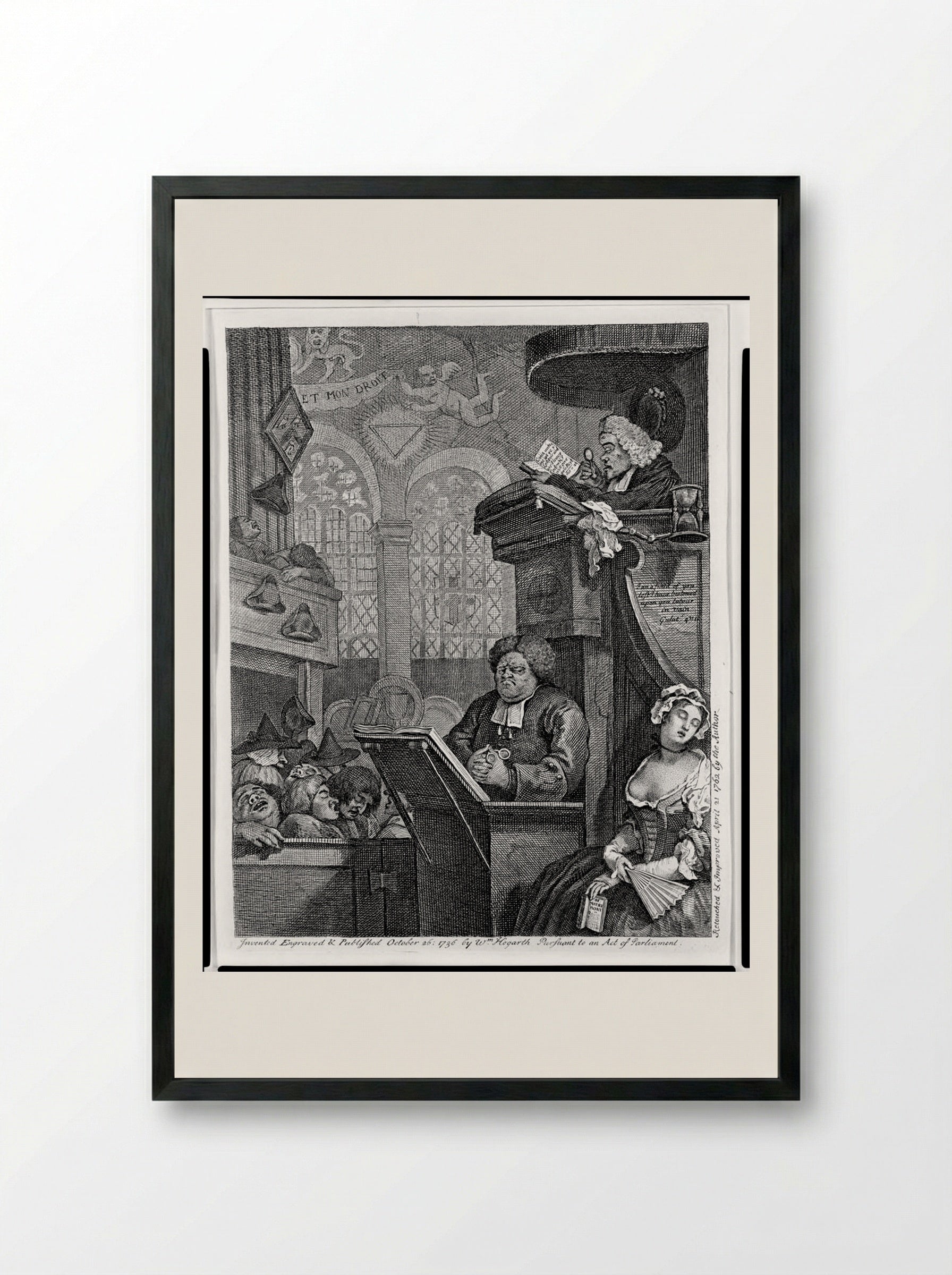 The Sleeping Congregation - William Hogarth - Framed Print Black