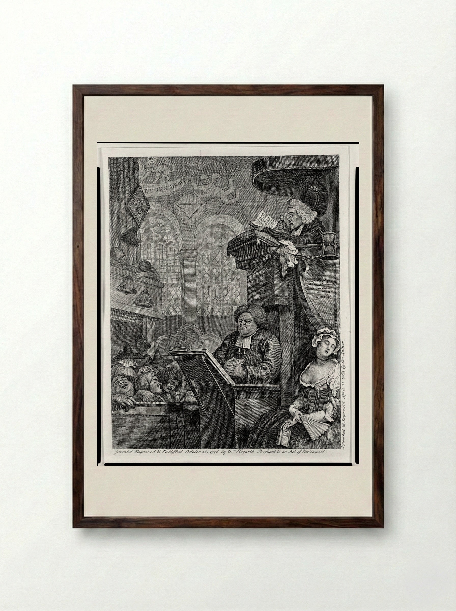 The Sleeping Congregation - William Hogarth - Framed Print Dark Wood