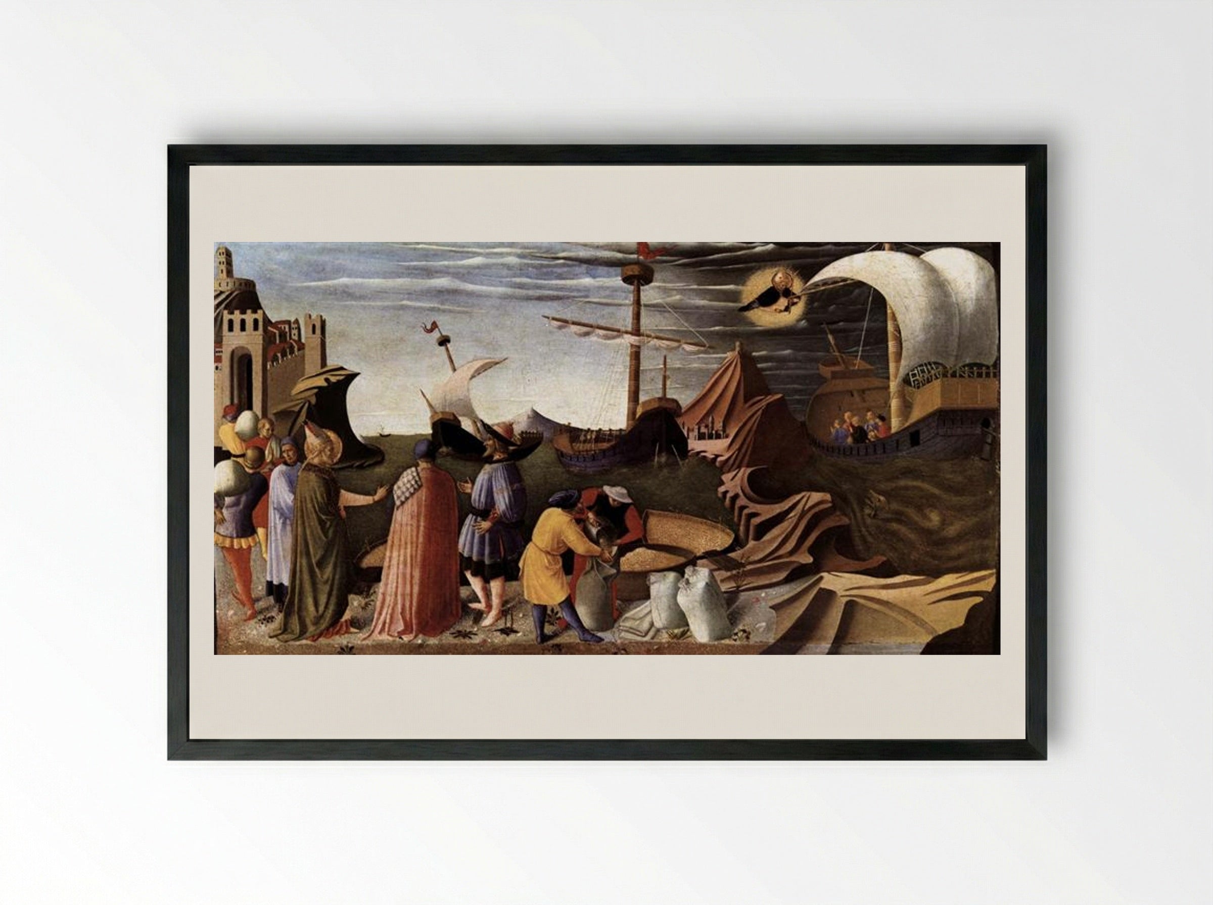 The Story of St. Nicholas: St. Nicholas saves the ship - Fra Angelico - Framed Print Black