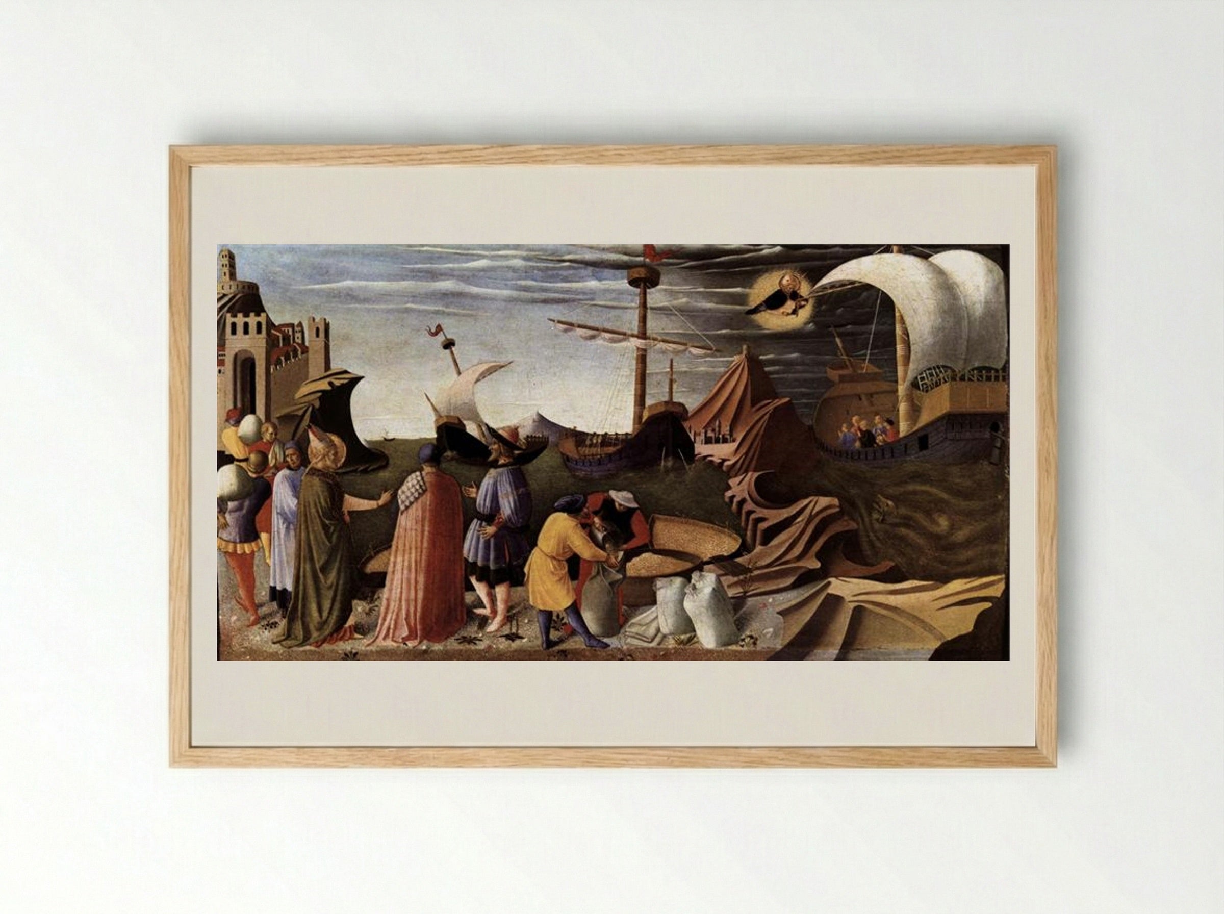 The Story of St. Nicholas: St. Nicholas saves the ship - Fra Angelico - Framed Print Wood