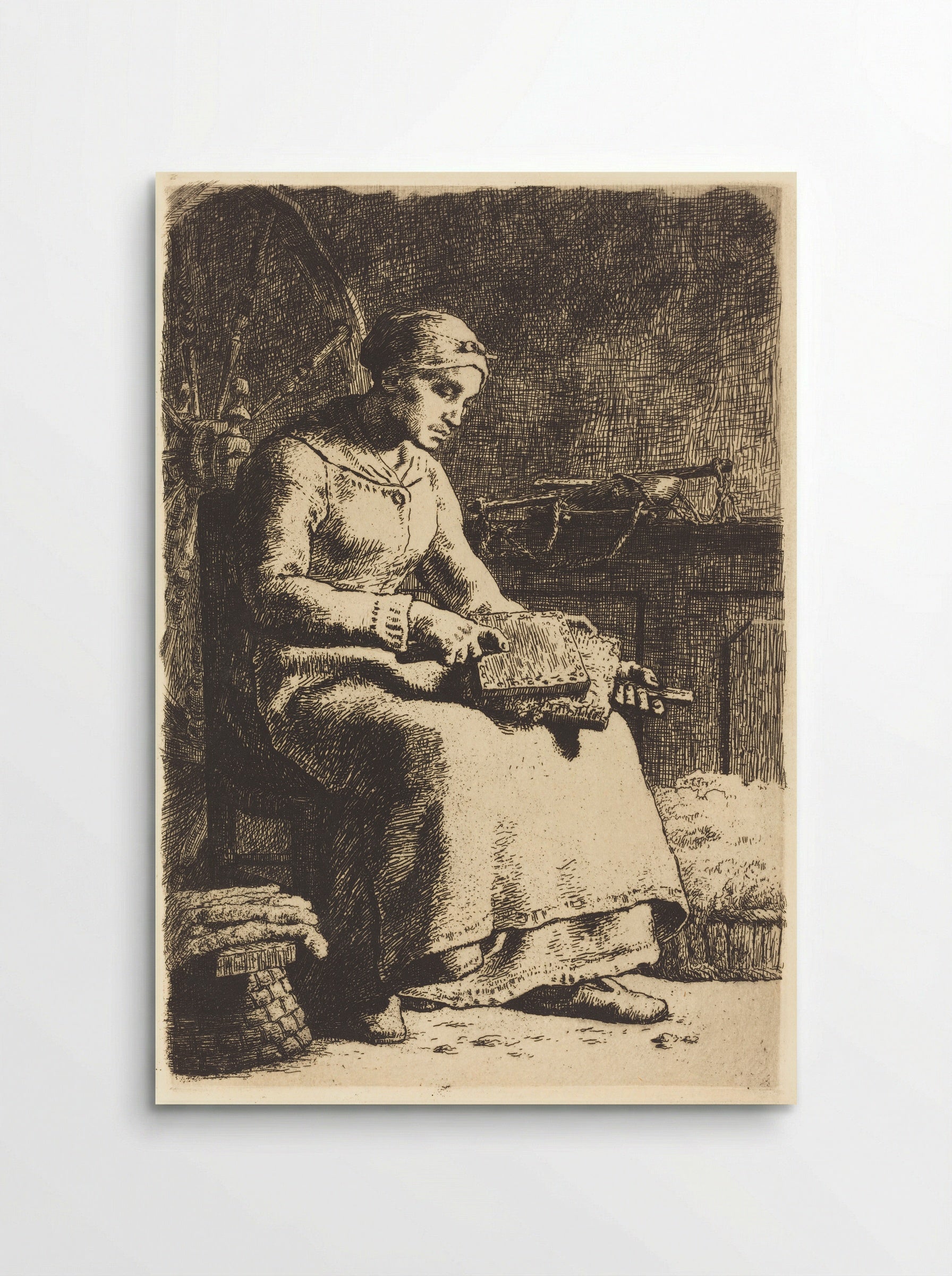 The Wool Carder - Jean-François Millet - Poster