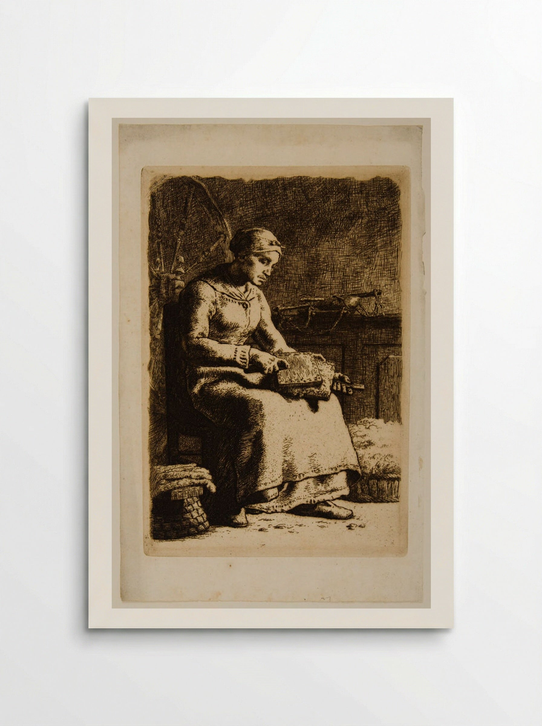 The Wool Carder - Jean-François Millet - Poster