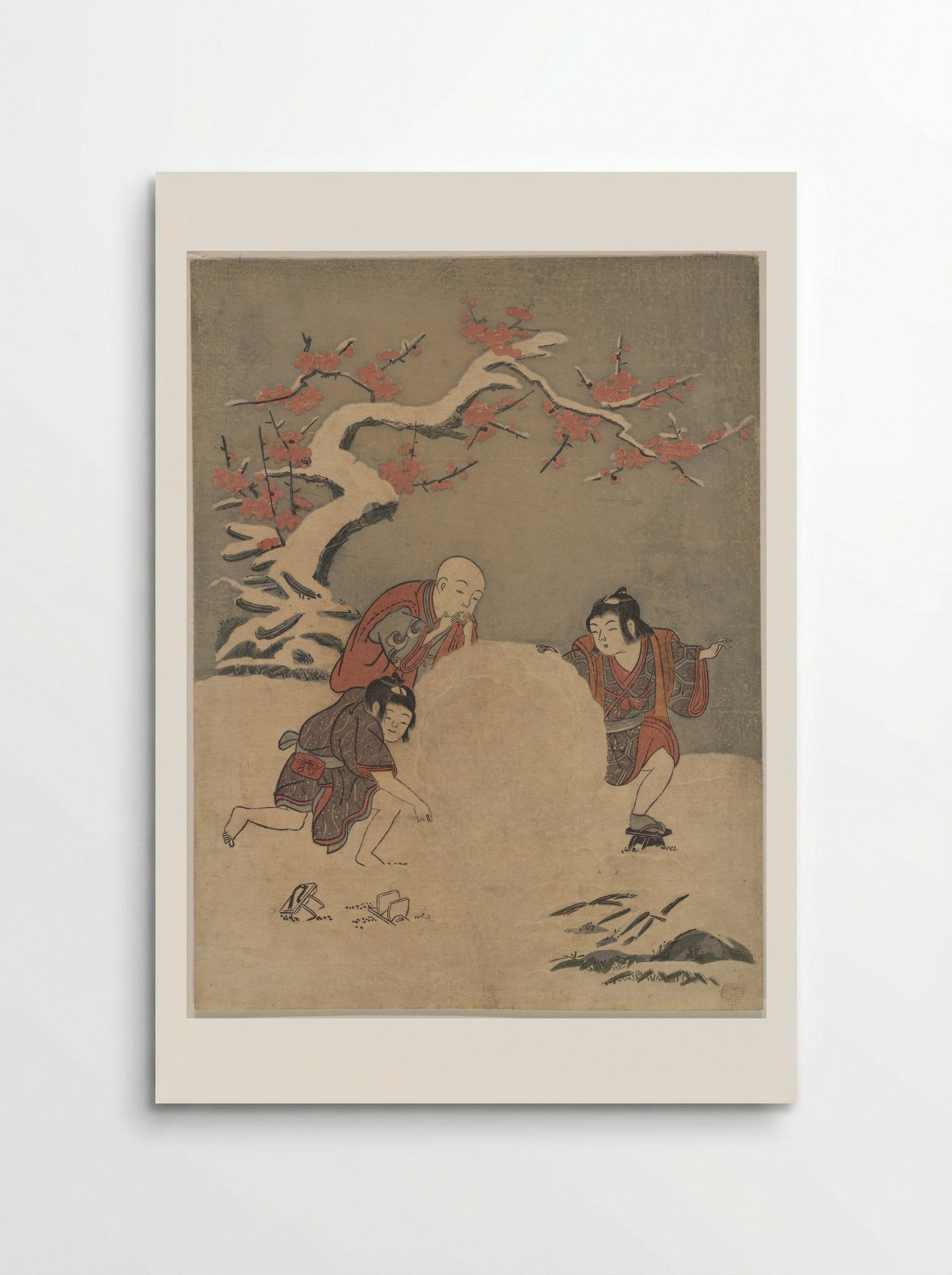 Three Boys Making a Snowman - Suzuki Harunobu - Poster