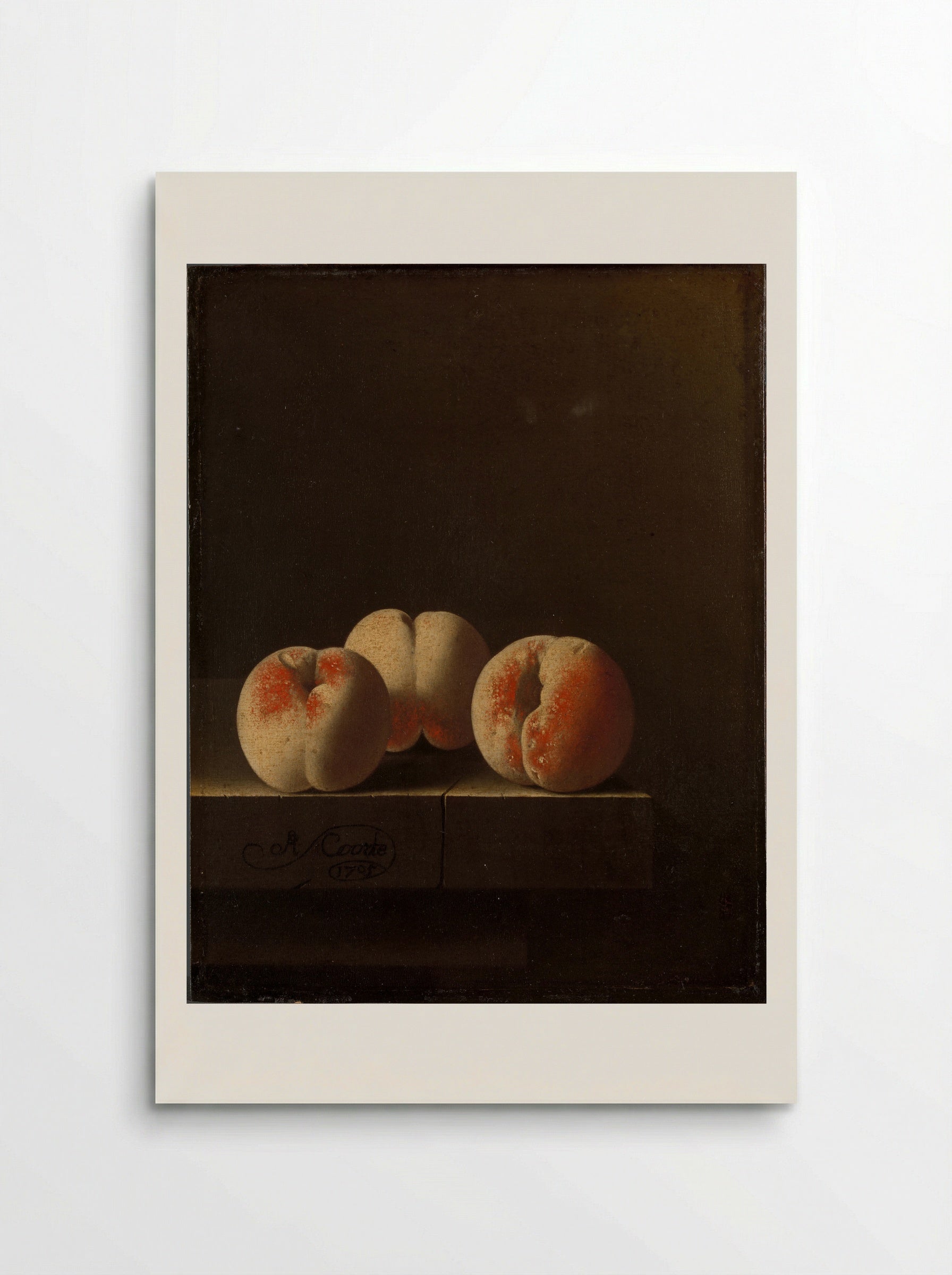 Three Peaches on a Stone Plinth - Adriaen Coorte - Poster
