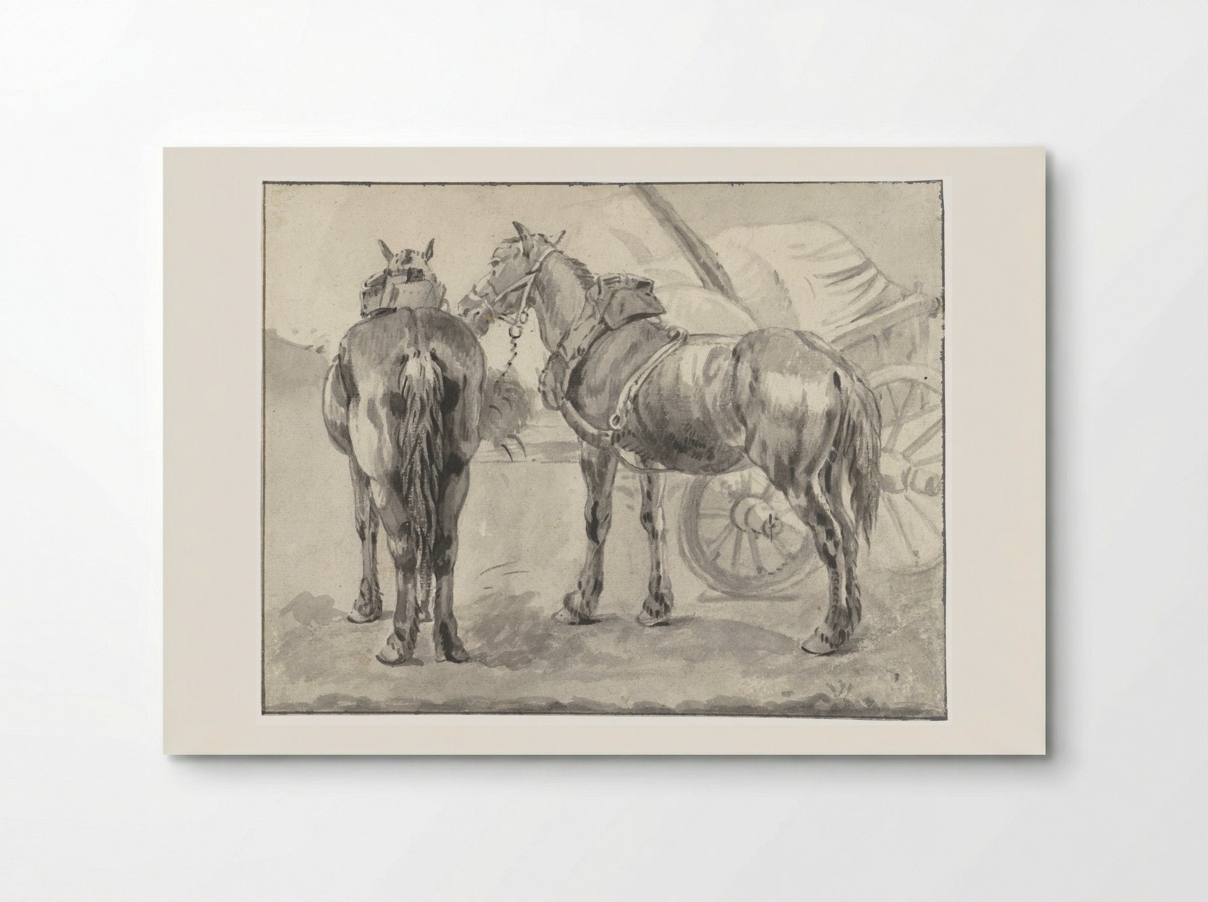 Twee tuigpaarden bij een kar - Pieter van Bloemen - Poster